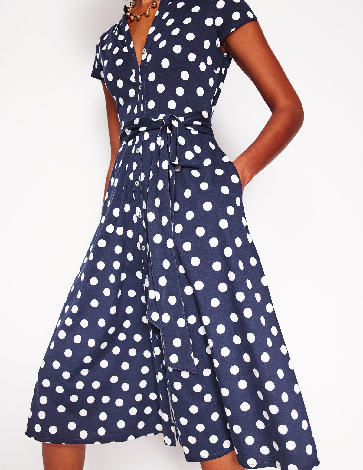 Robe-chemise Sara en jersey-Bleu marine foncé, pois abstraits-2