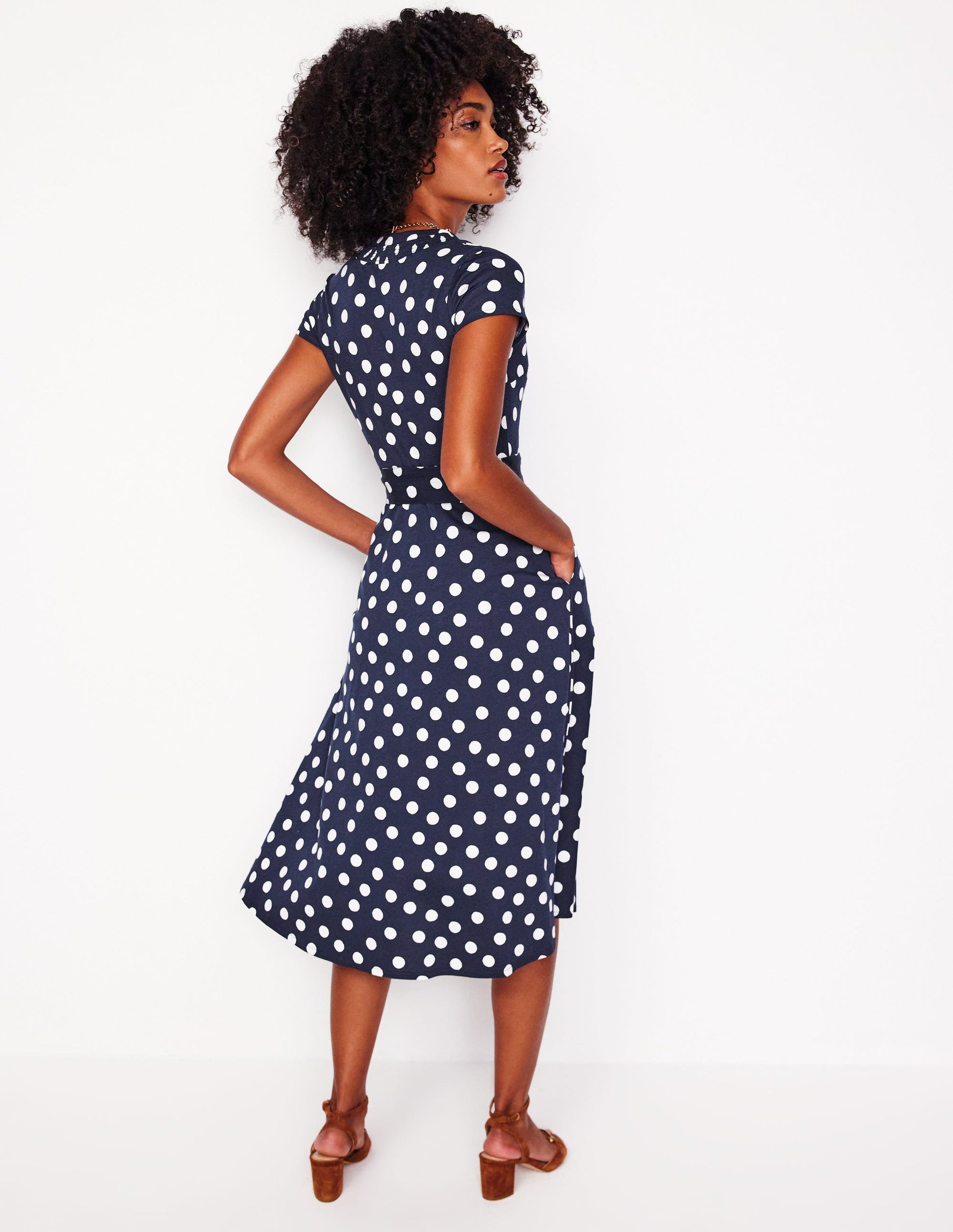 Robe-chemise Sara en jersey-Bleu marine foncé, pois abstraits-3