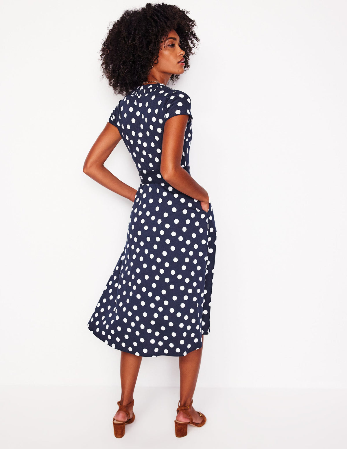 Robe-chemise Sara en jersey-Bleu marine foncé, pois abstraits - Image 3
