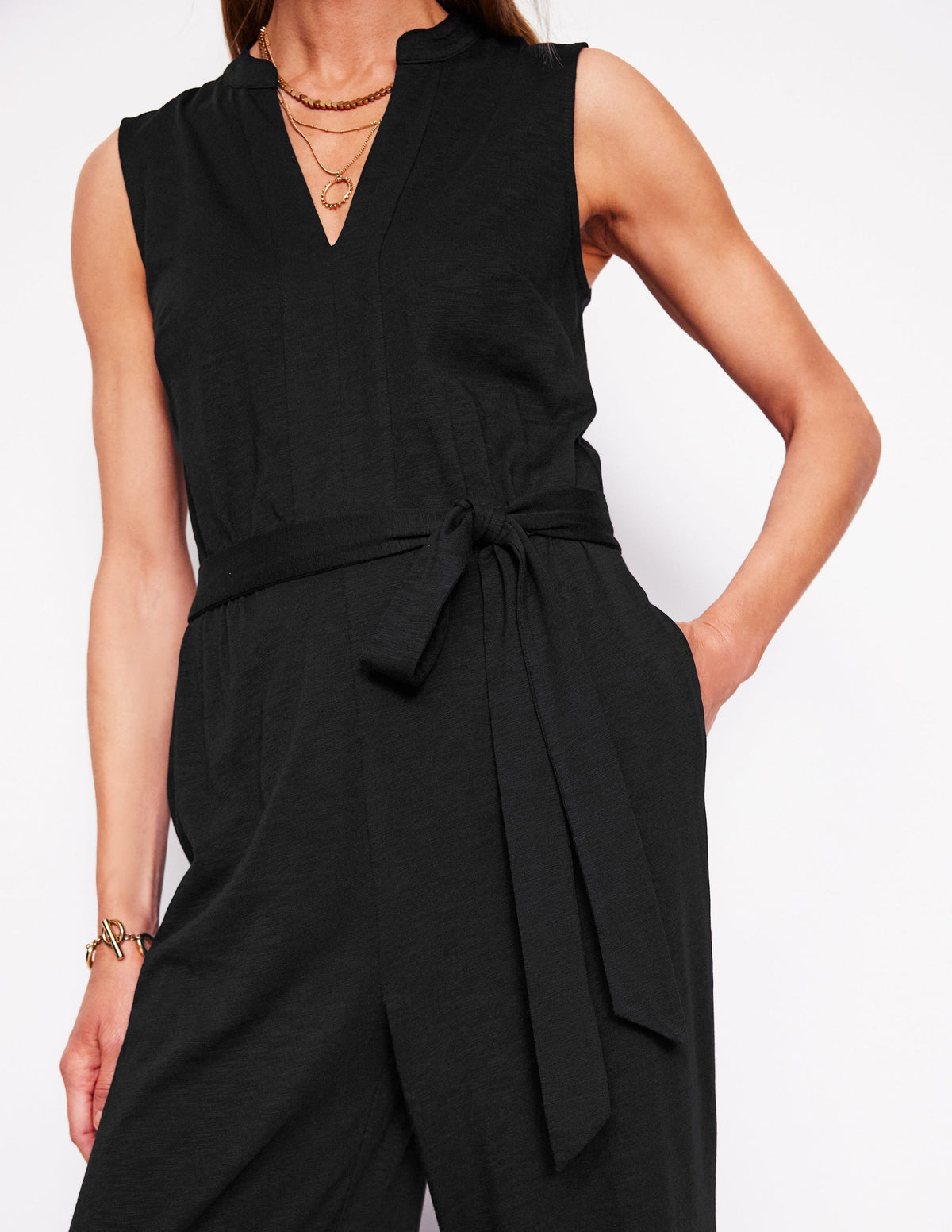 Naomi Jersey-Jumpsuit mit gekerbtem Ausschnitt-Schwarz-2