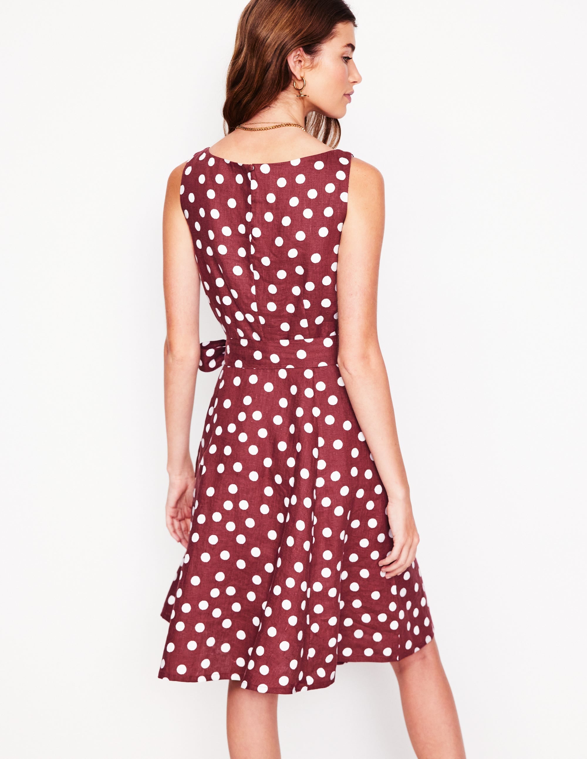 Anya Ärmelloses Leinenkleid-Kastanie, Abstrakte Punkte - Image 3