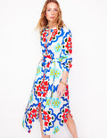 Robe-chemise droite en lin-Ivoire, motif Bloom Geo