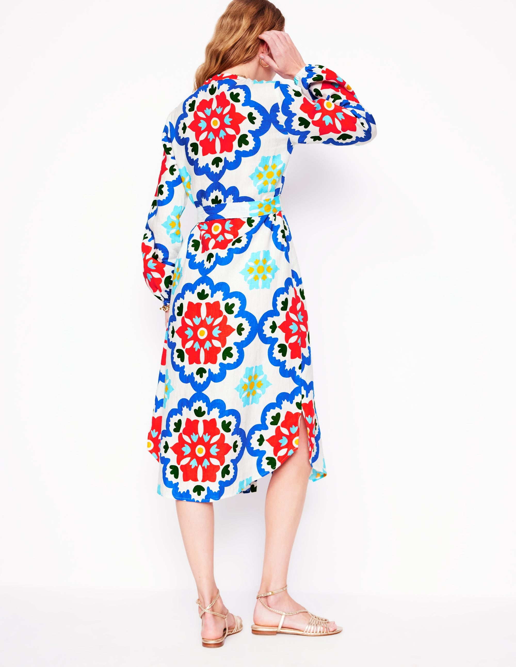 Robe-chemise droite en lin-Ivoire, motif Bloom Geo - Image 4
