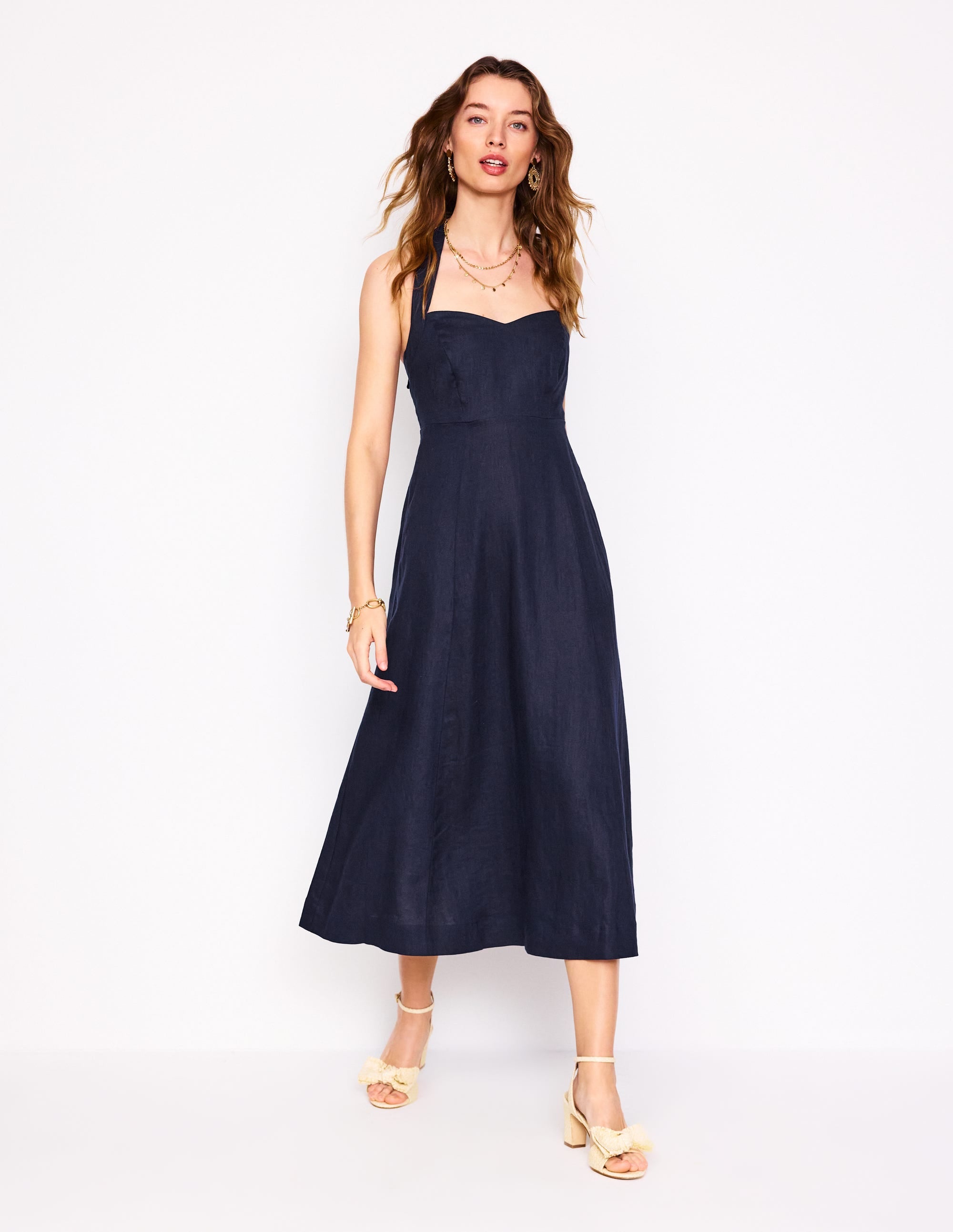 Robe dos-nu en lin-Bleu Marine - Image 4