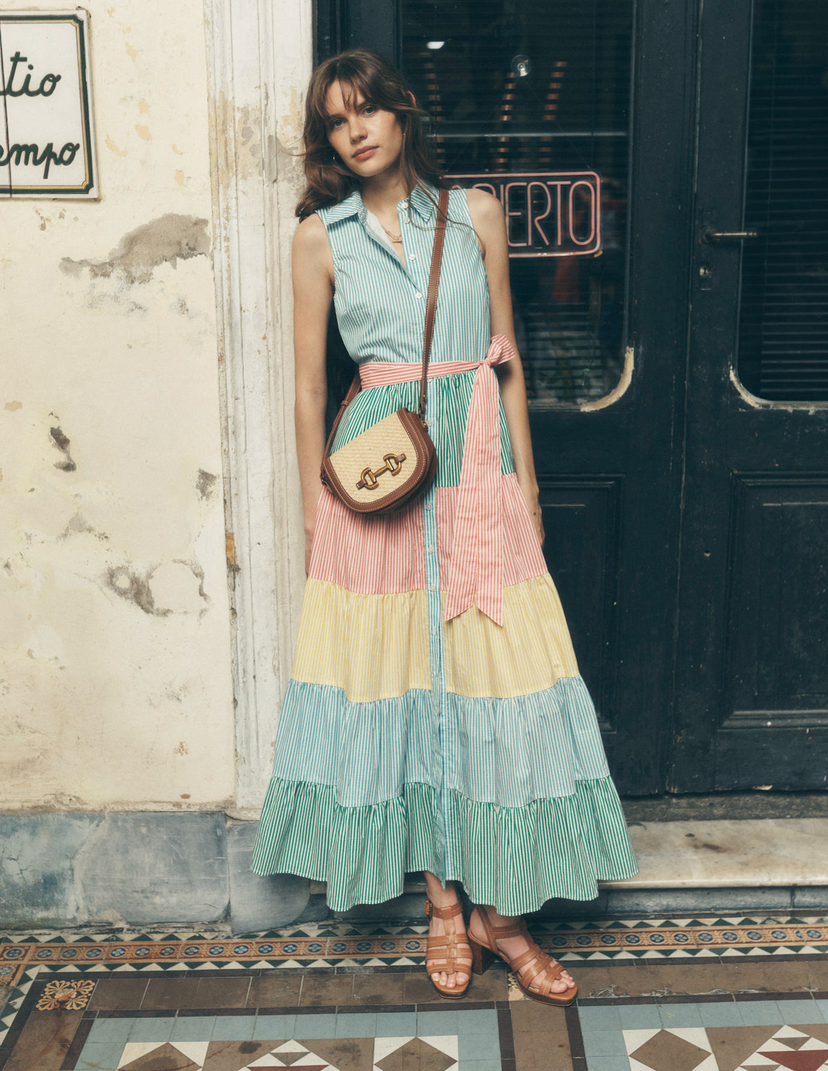 Buntes Hemdblusenkleid mit Stufen-Enteneiblau Streifen - Image 5