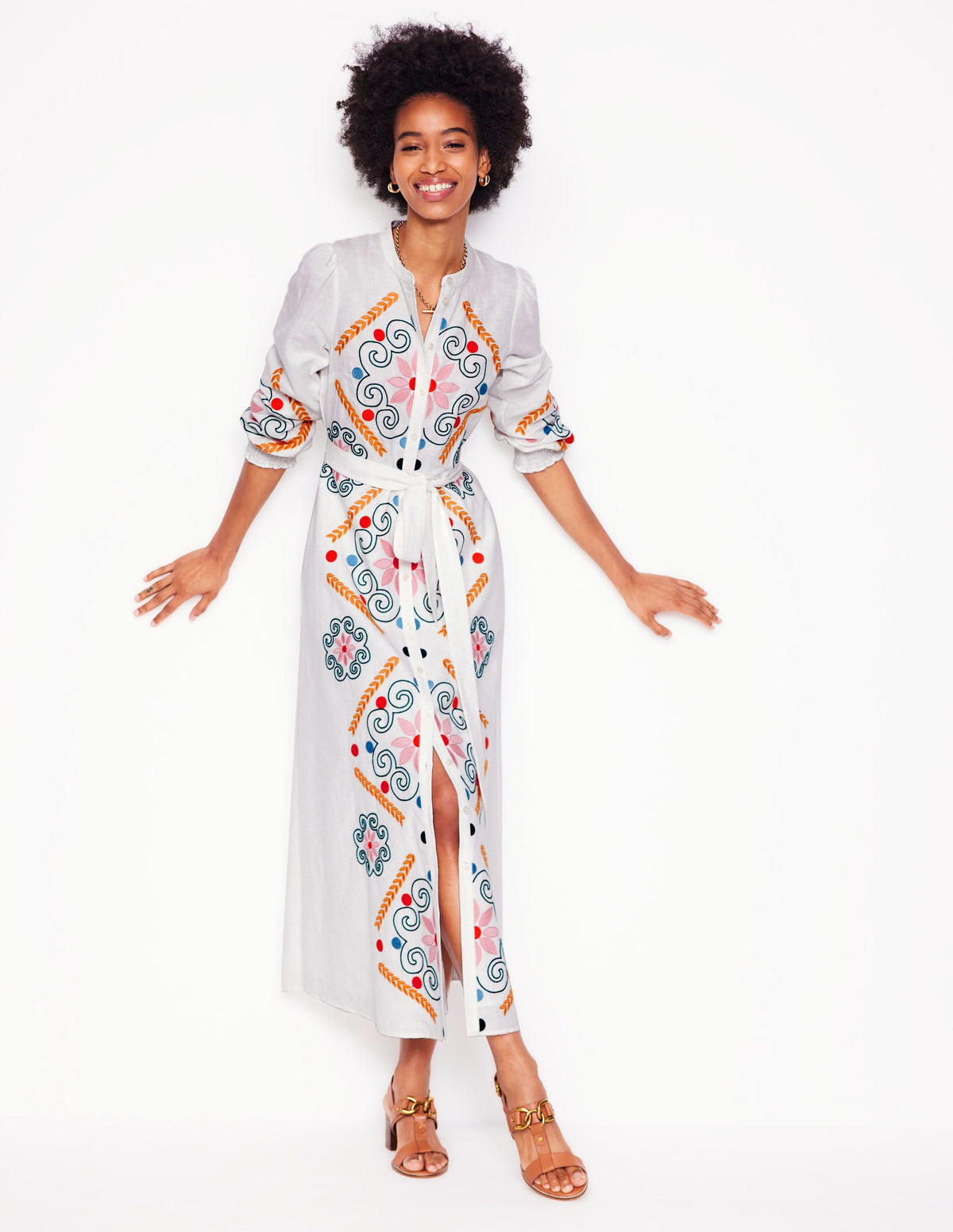 Robe-chemise Ruby en lin mélangé-Broderie blanche - Image 1
