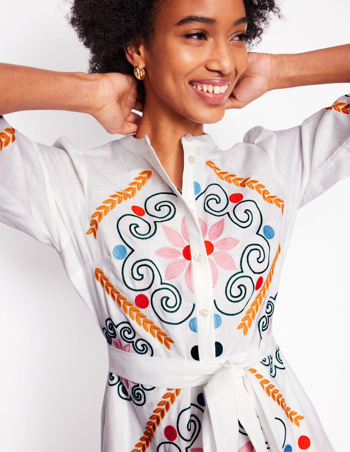 Robe-chemise Ruby en lin mélangé-Broderie blanche - Image 3