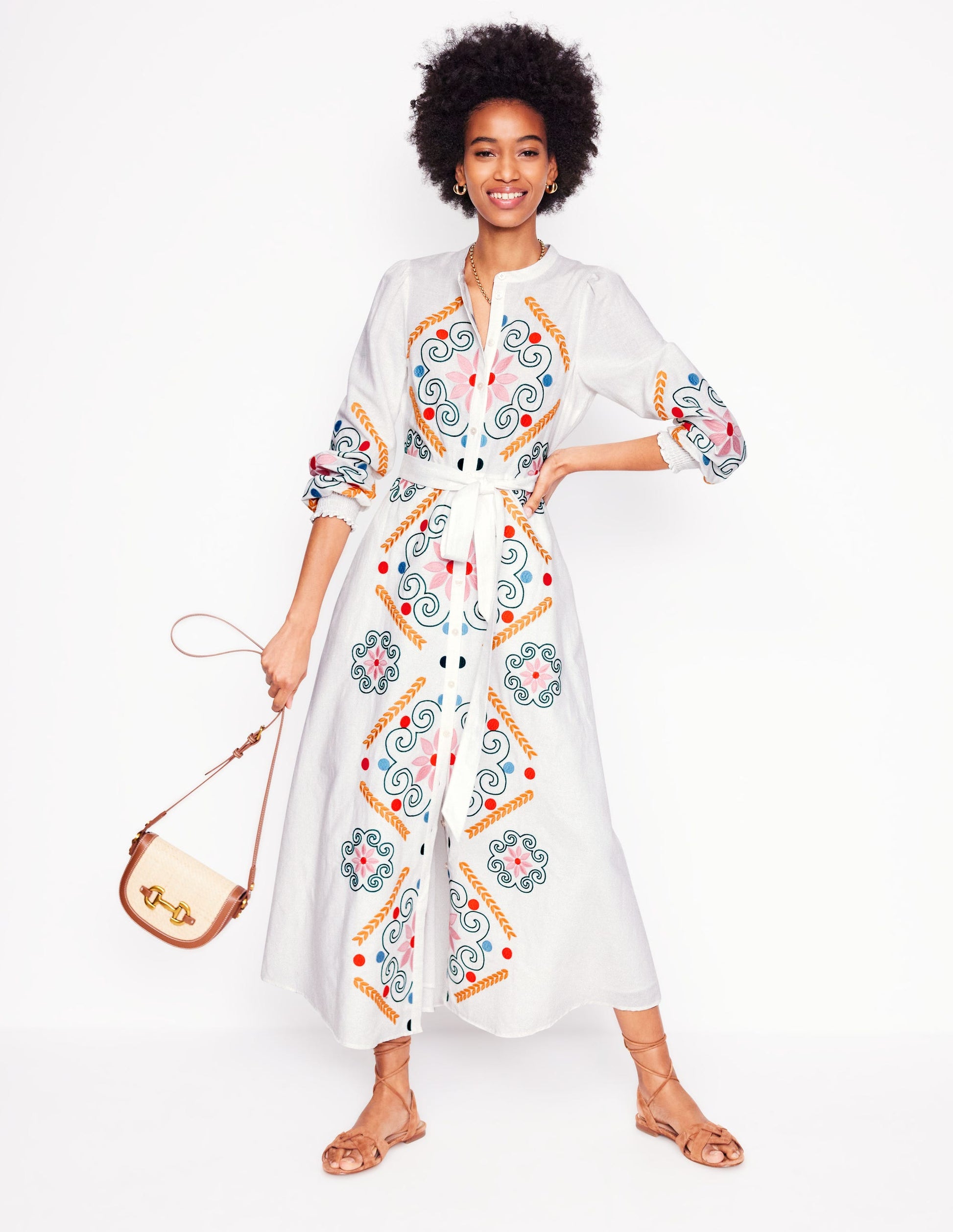 Robe-chemise Ruby en lin mélangé-Broderie blanche-6