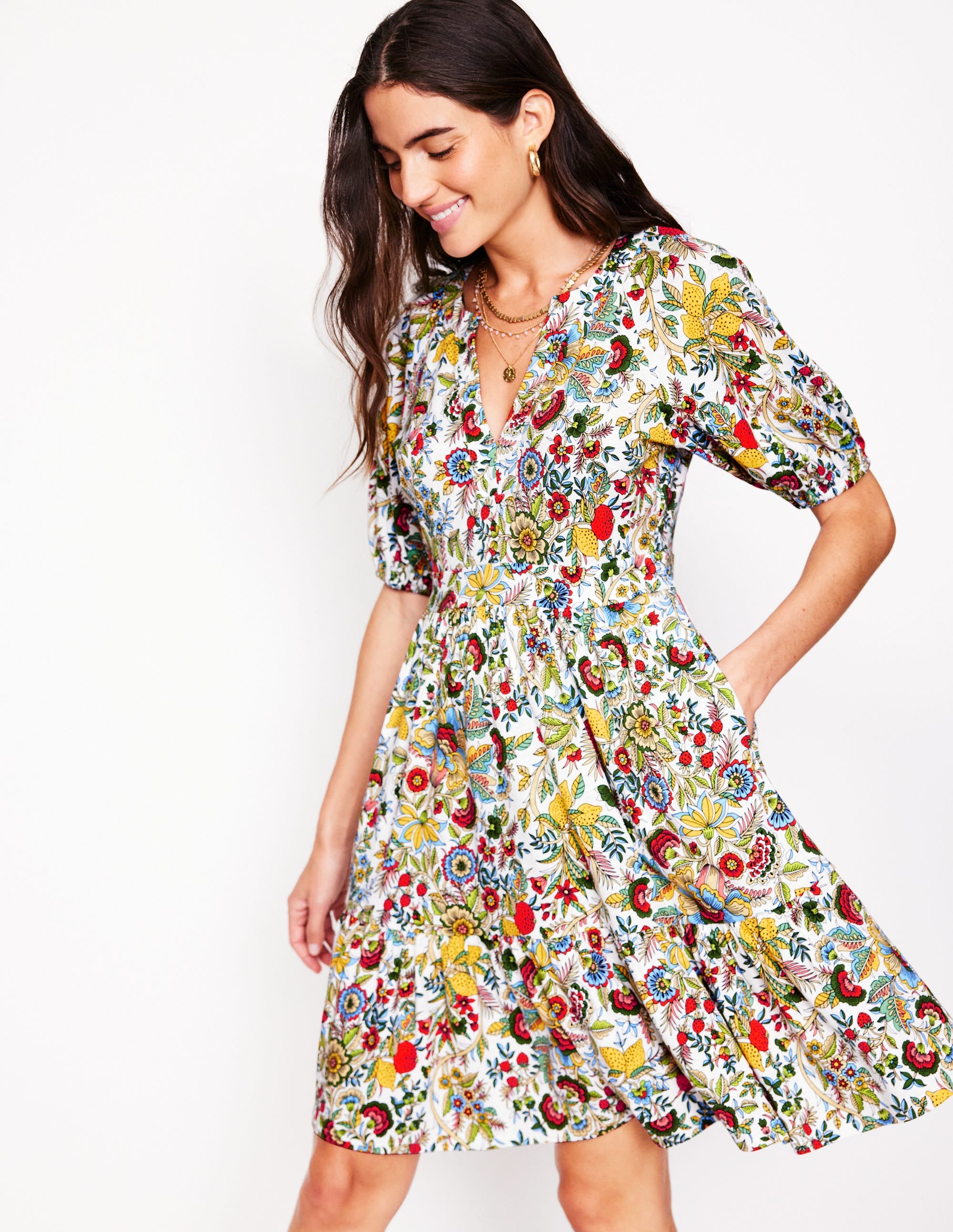 Piper Kurzes Jerseykleid-Bunt, Zitrusrebe - Image 1