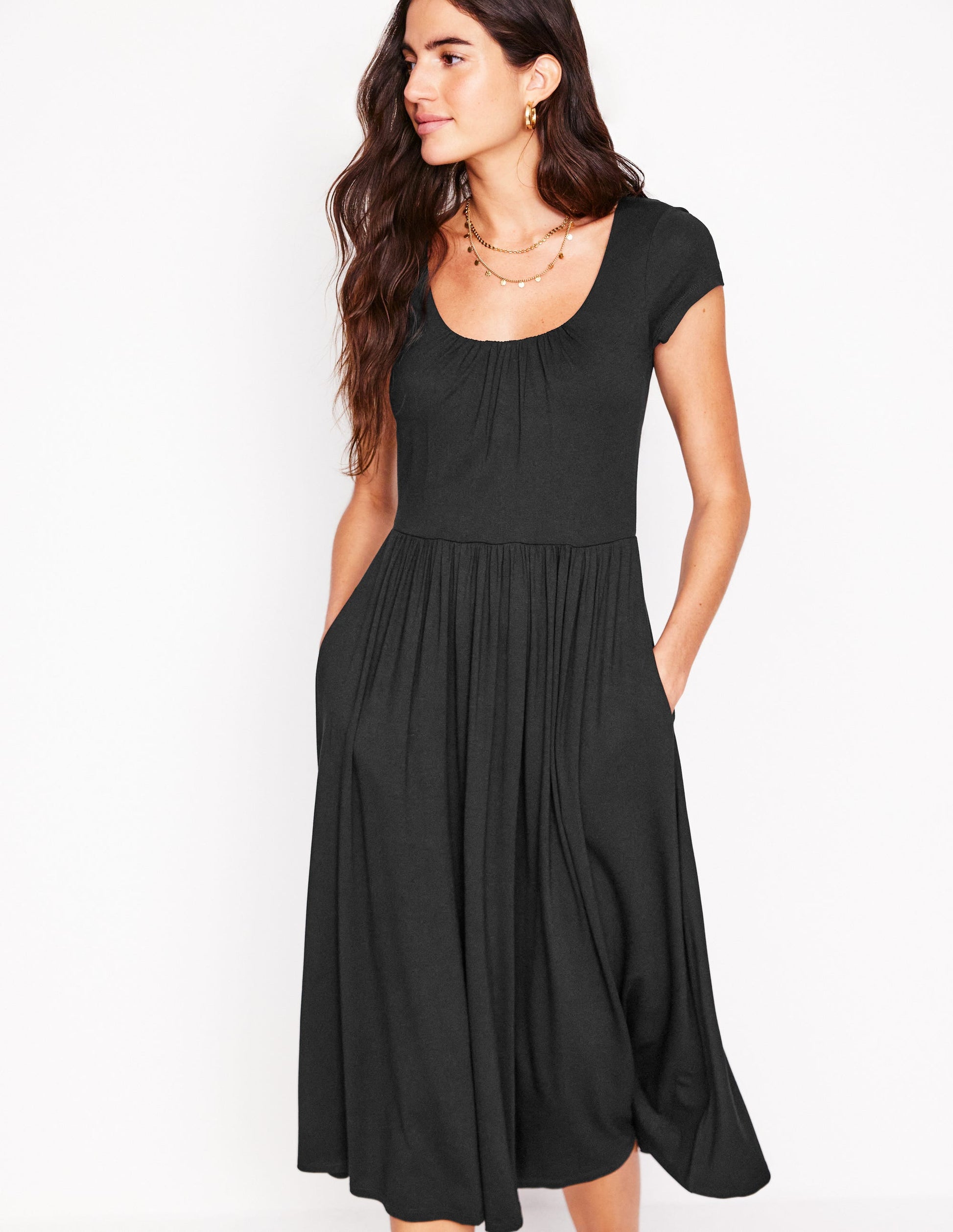 Samantha Jerseykleid mit tiefem Rundhalsausschnitt-Schwarz-4