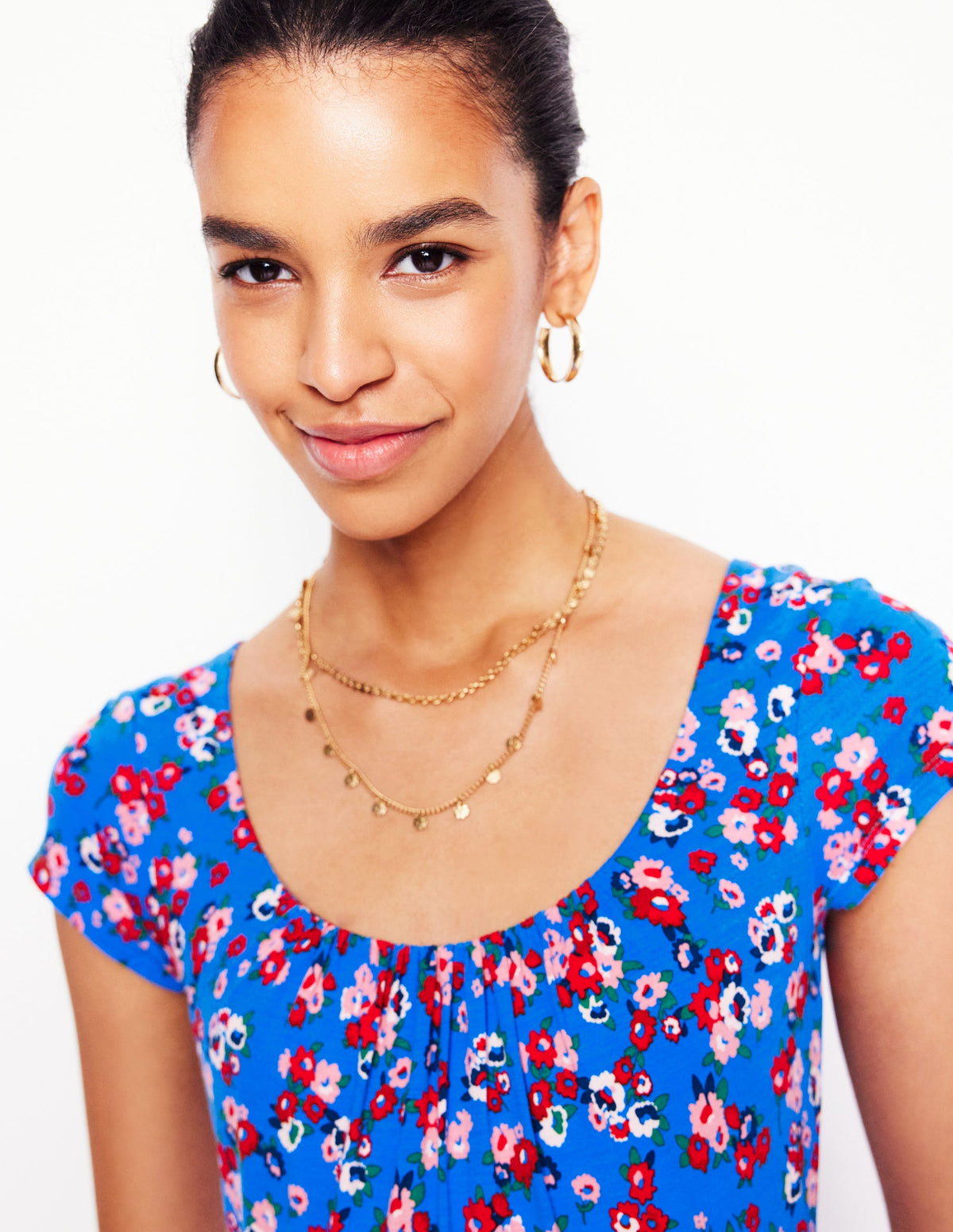 Samantha Jerseykleid mit tiefem Rundhalsausschnitt-Himmelblau, Kleiner Blumenstrauß - Image 3
