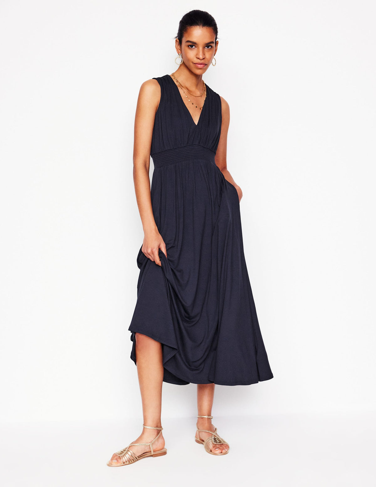 Paloma Jersey Maxi Dress-Navy-1
