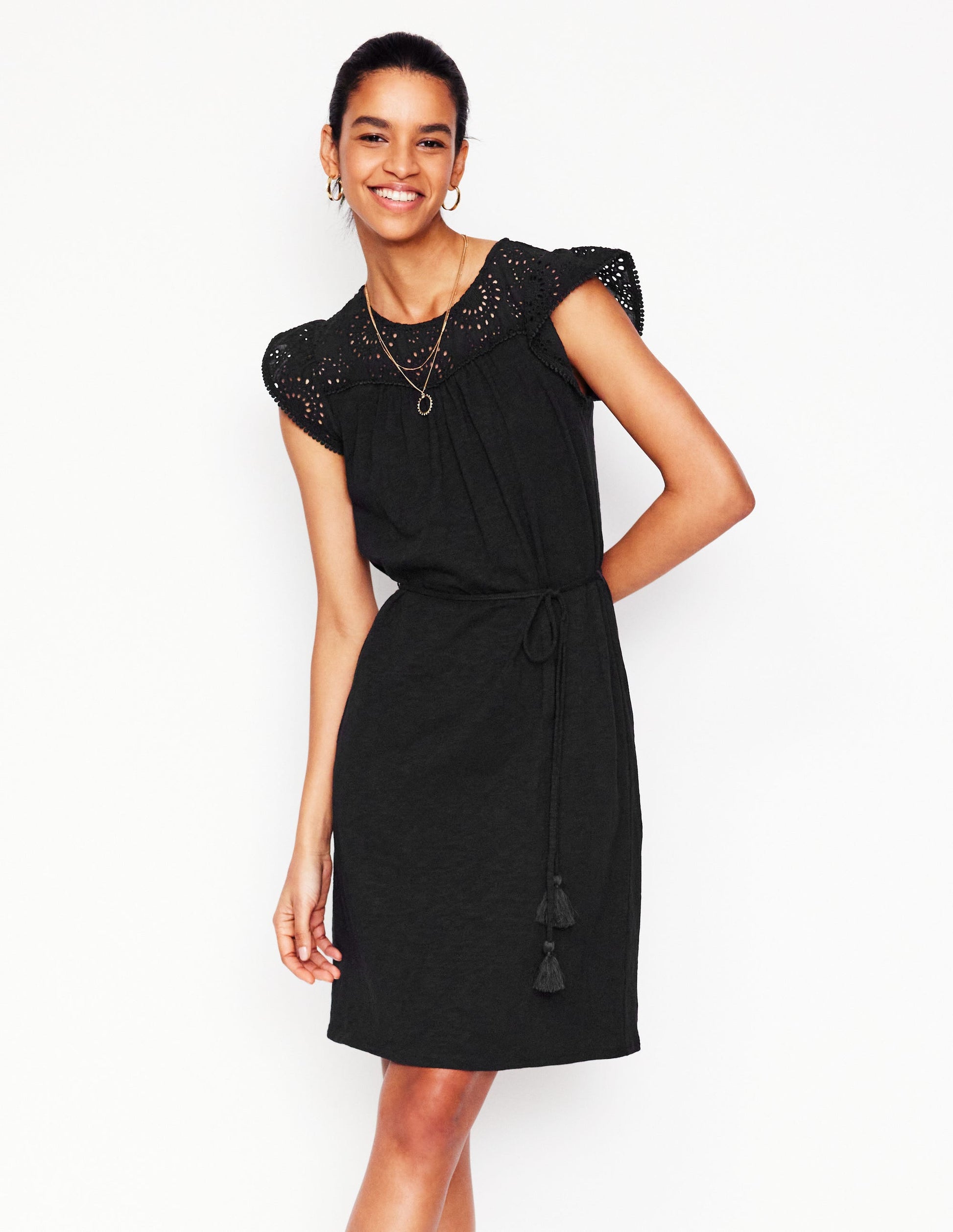 Juliet kurzes Kleid mit Lochstickerei-Schwarz-3