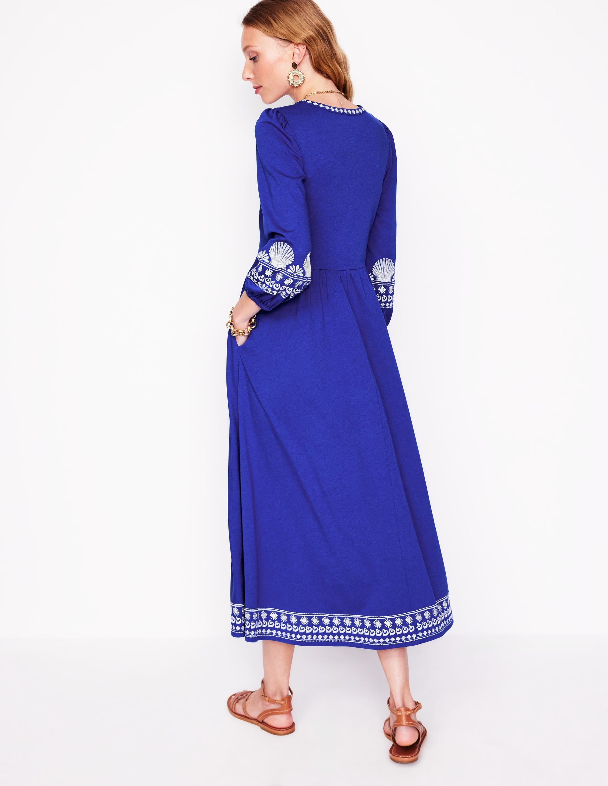 Besticktes Kleid mit gekerbtem Ausschnitt-Surf The Web, Naturweiß - Image 3