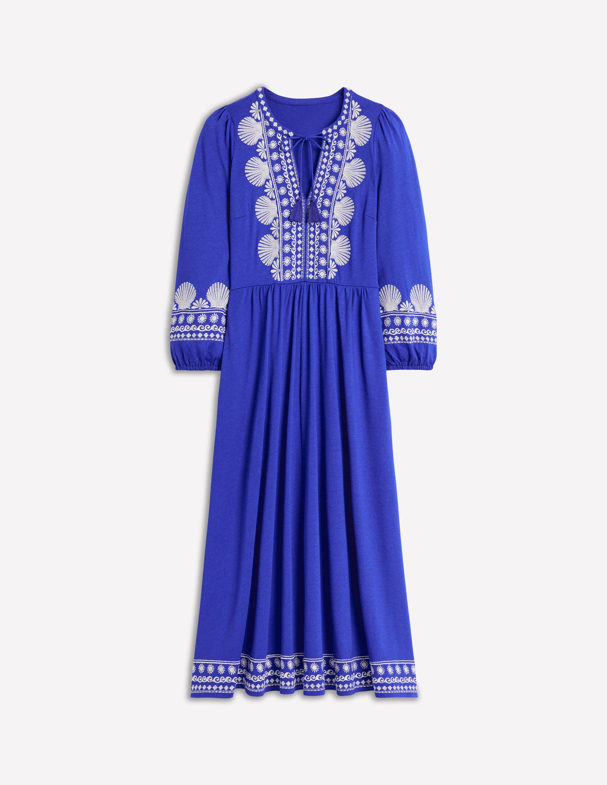 Besticktes Kleid mit gekerbtem Ausschnitt-Surf The Web, Naturweiß-5