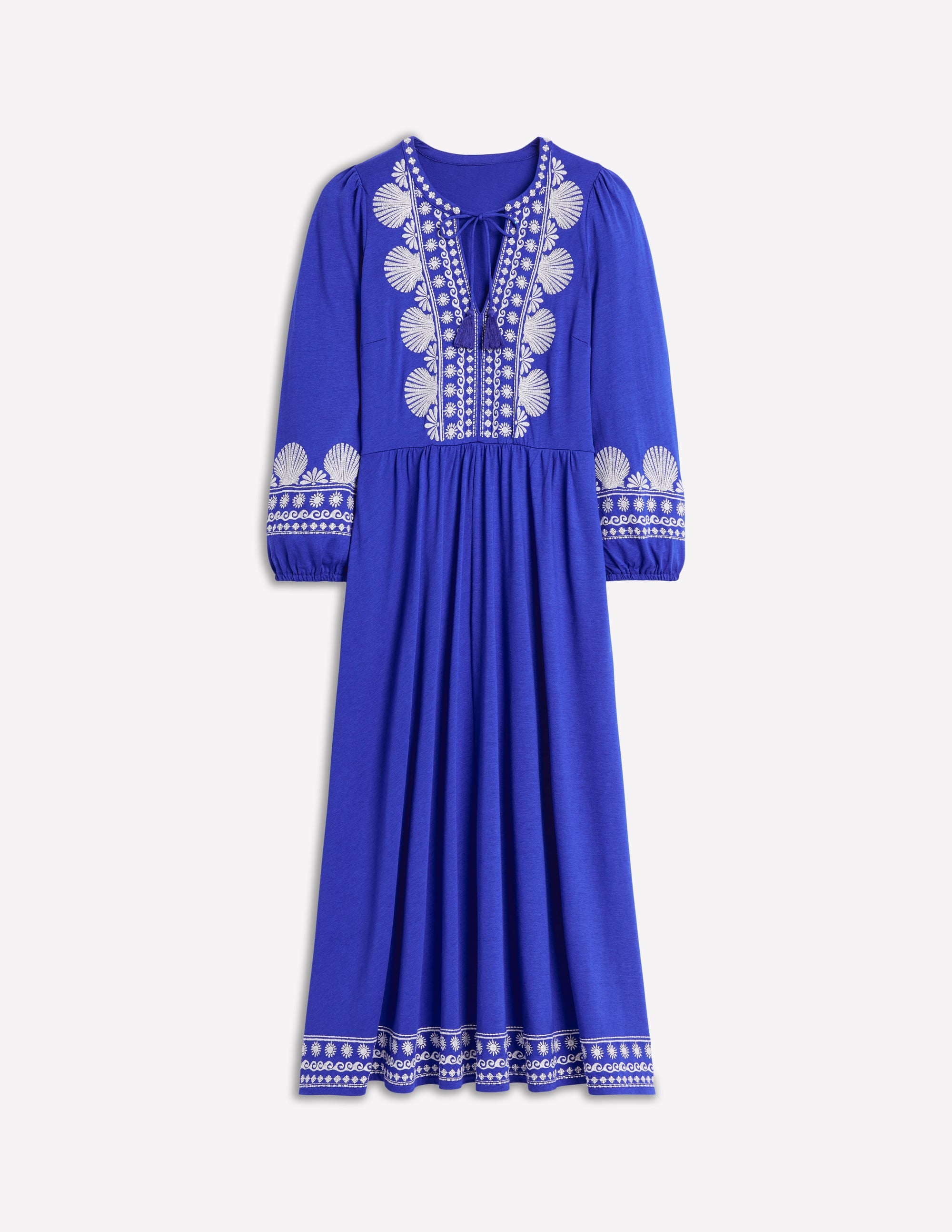 Besticktes Kleid mit gekerbtem Ausschnitt-Surf The Web, Naturweiß - Image 5