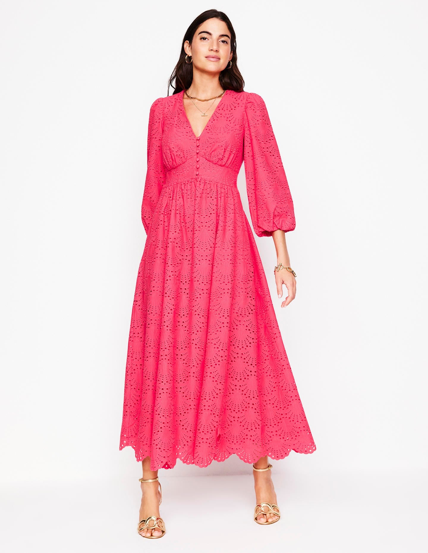 Robe longue Lola à broderie anglaise-Rose camélia - Image 1