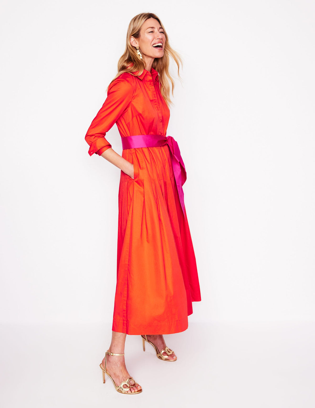 Robe longue plissée à nœud-Rouge pétard - Image 1