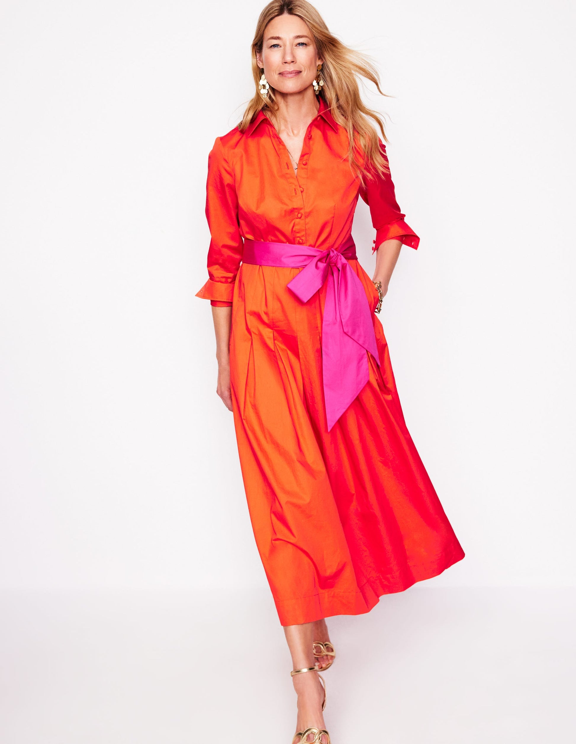 Robe longue plissée à nœud-Rouge pétard-4