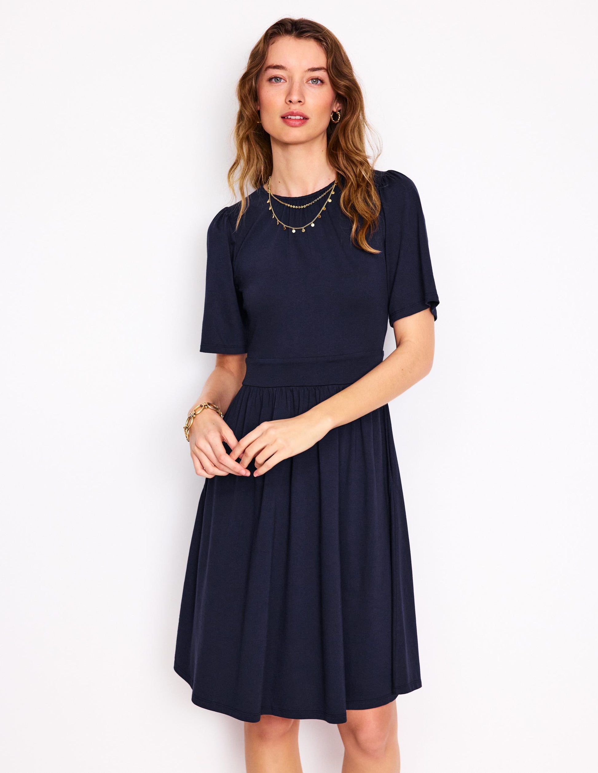 Robe courte Louisa en jersey-Bleu Marine-4