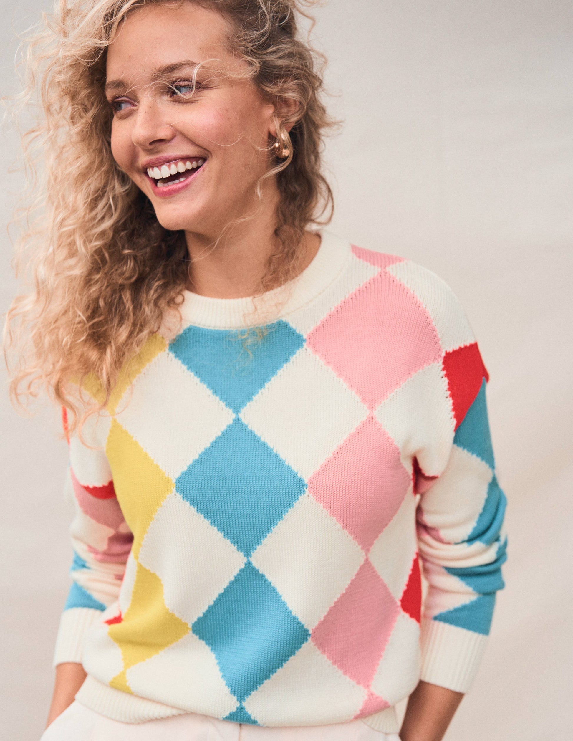 Argyle-Pullover aus Baumwolle-Rosa, Hellblau Argyle-5