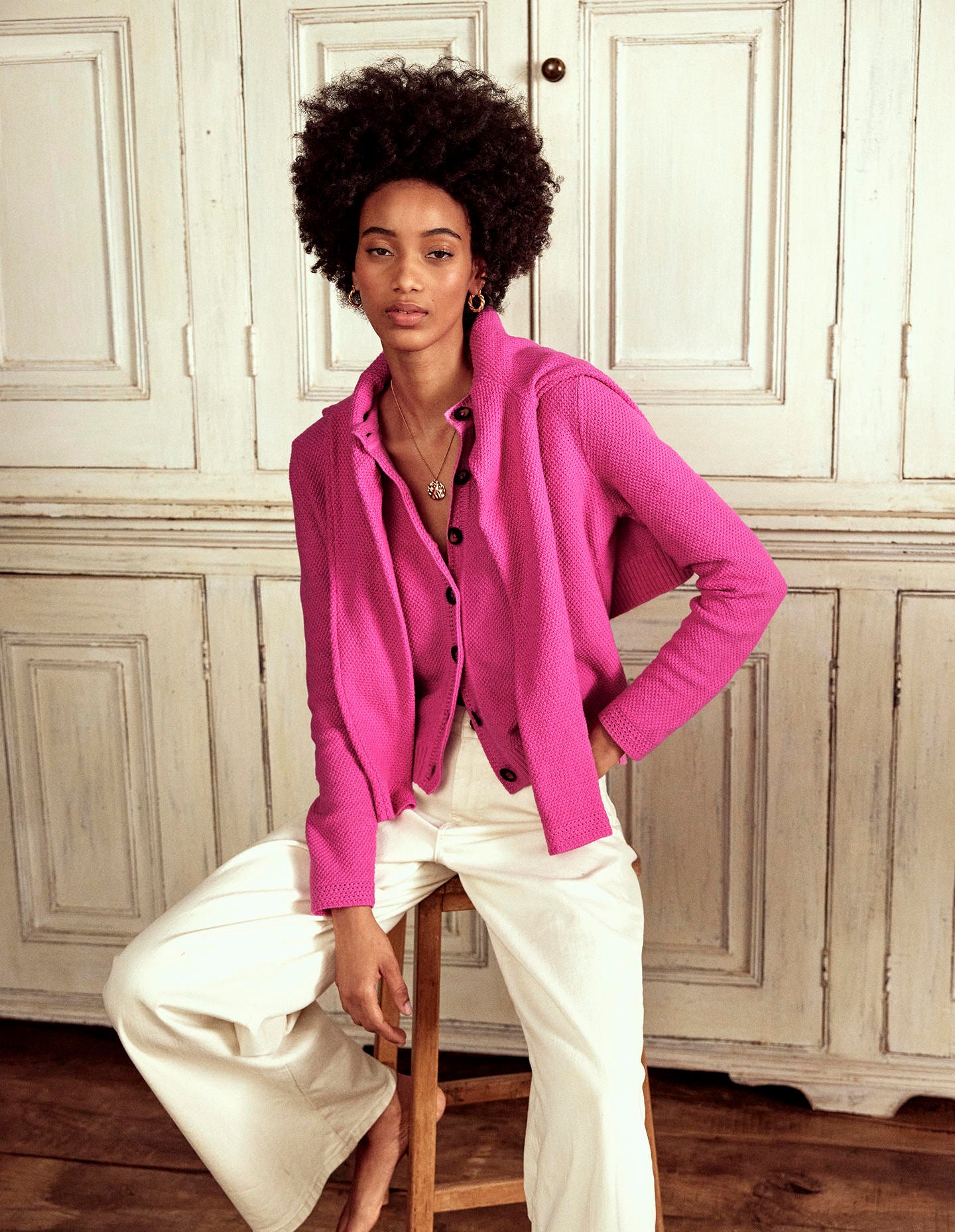 Callie Strickjacke mit Häkelbesatz-Rosa - Image 1