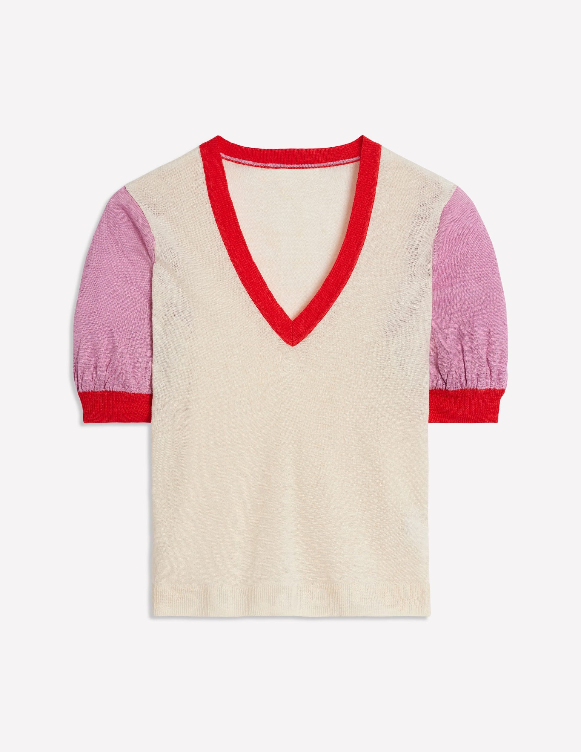 Liv Leinen-Oberteil mit V-Ausschnitt-Warmes Naturweiß/Weiches Lavendelrosa-7