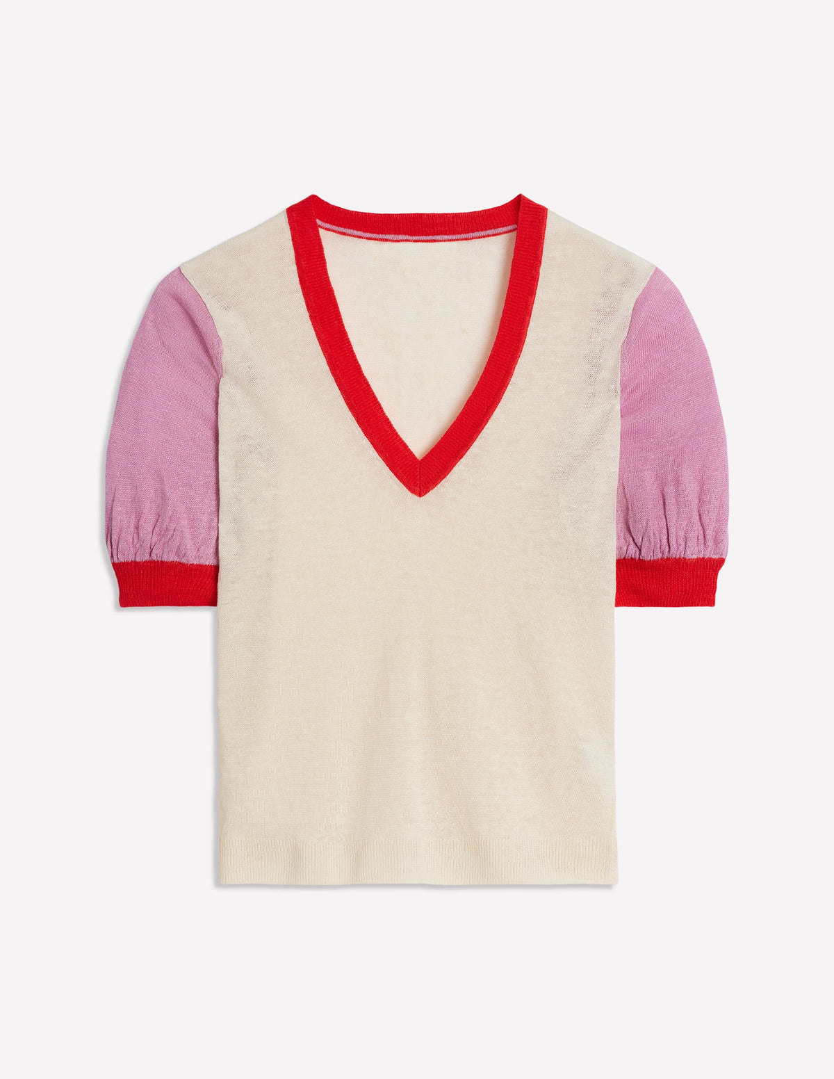 Liv Leinen-Oberteil mit V-Ausschnitt-Warmes Naturweiß/Weiches Lavendelrosa - Image 7