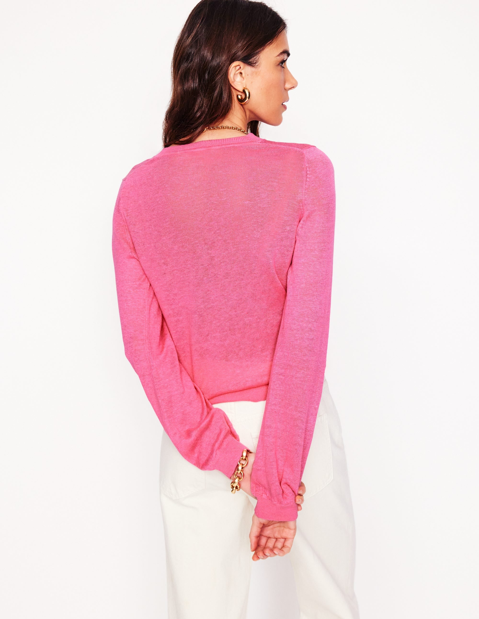 Pull à col tunisien Liv en lin-Rose - Image 4