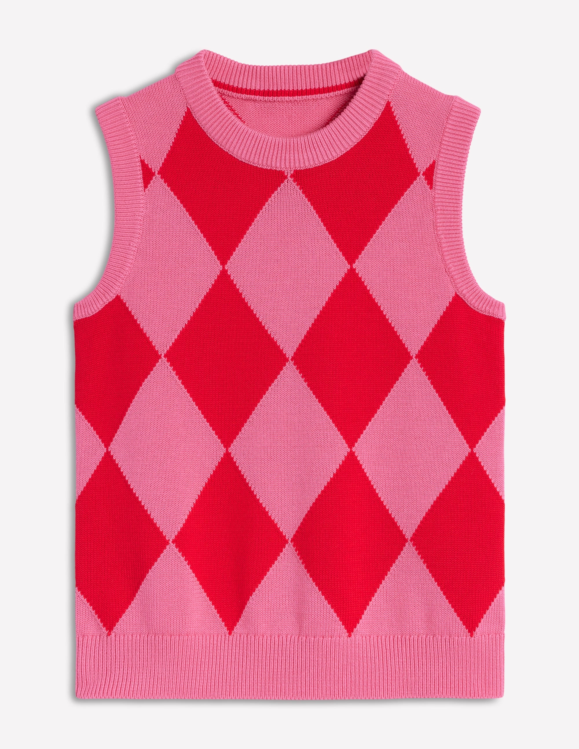 Argyle-Pullunder aus Baumwolle-Rosarot und Mohnblumenrot Argyle - Image 6