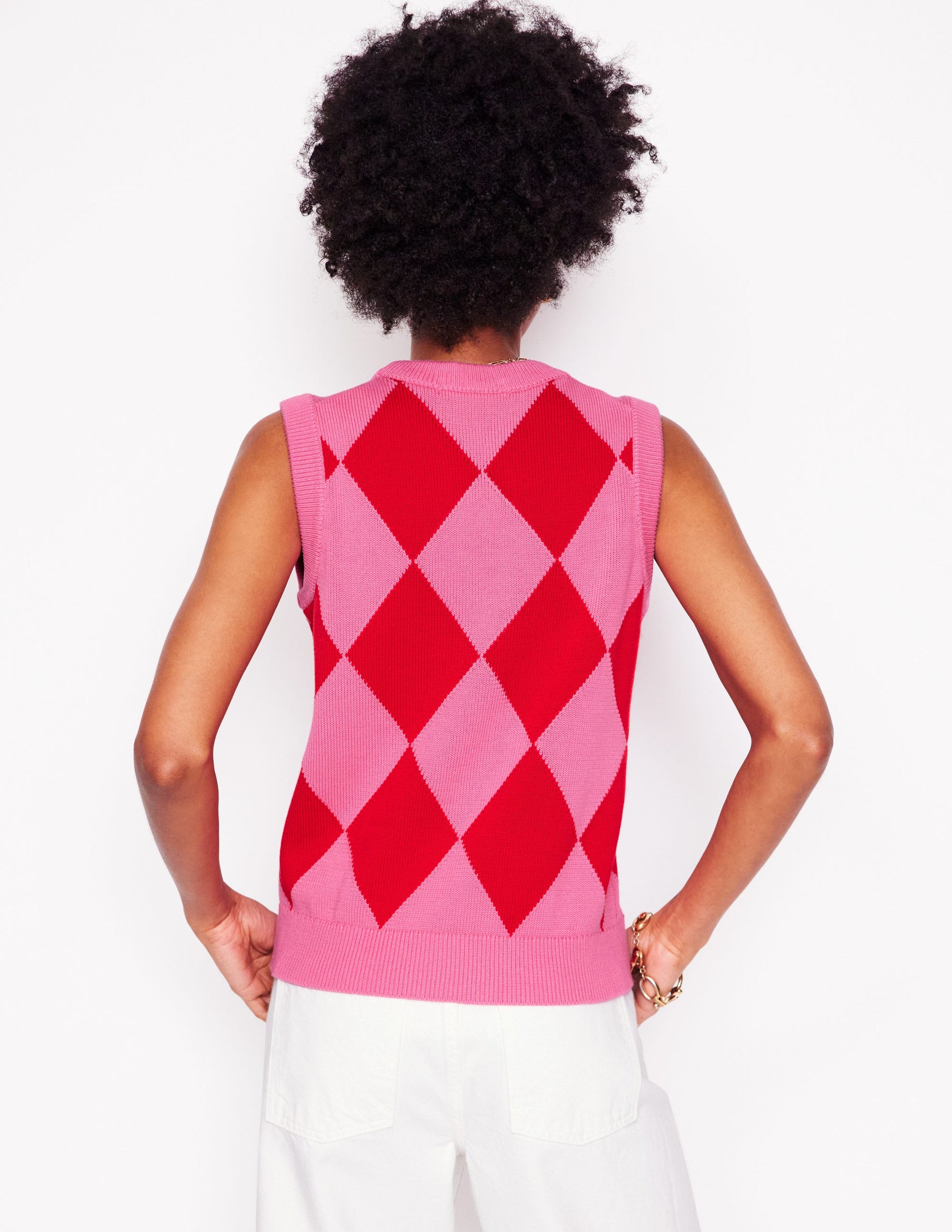 Argyle-Pullunder aus Baumwolle-Rosarot und Mohnblumenrot Argyle-4