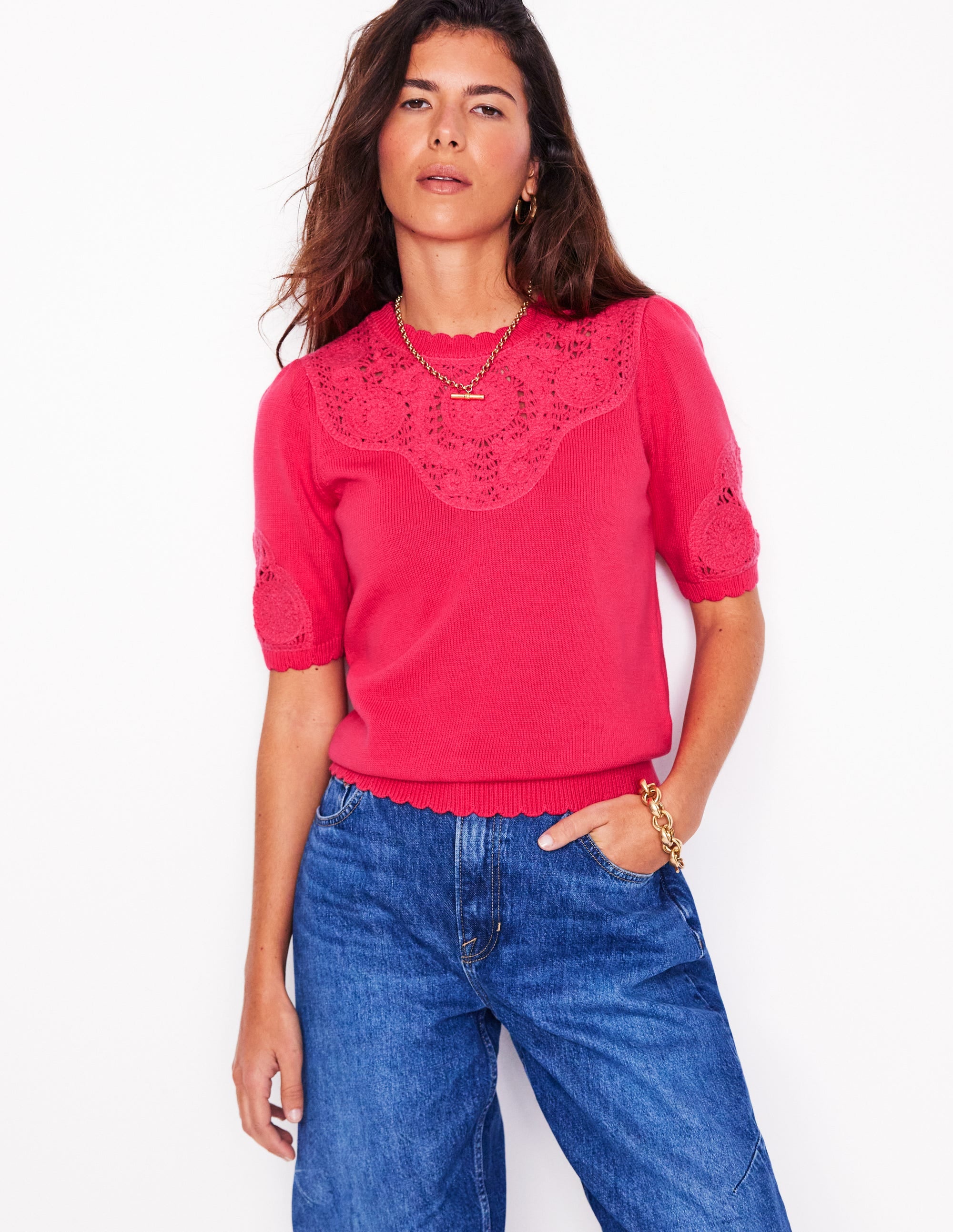 Strickoberteil mit bestickter Passe-Kamelienrosa - Image 1