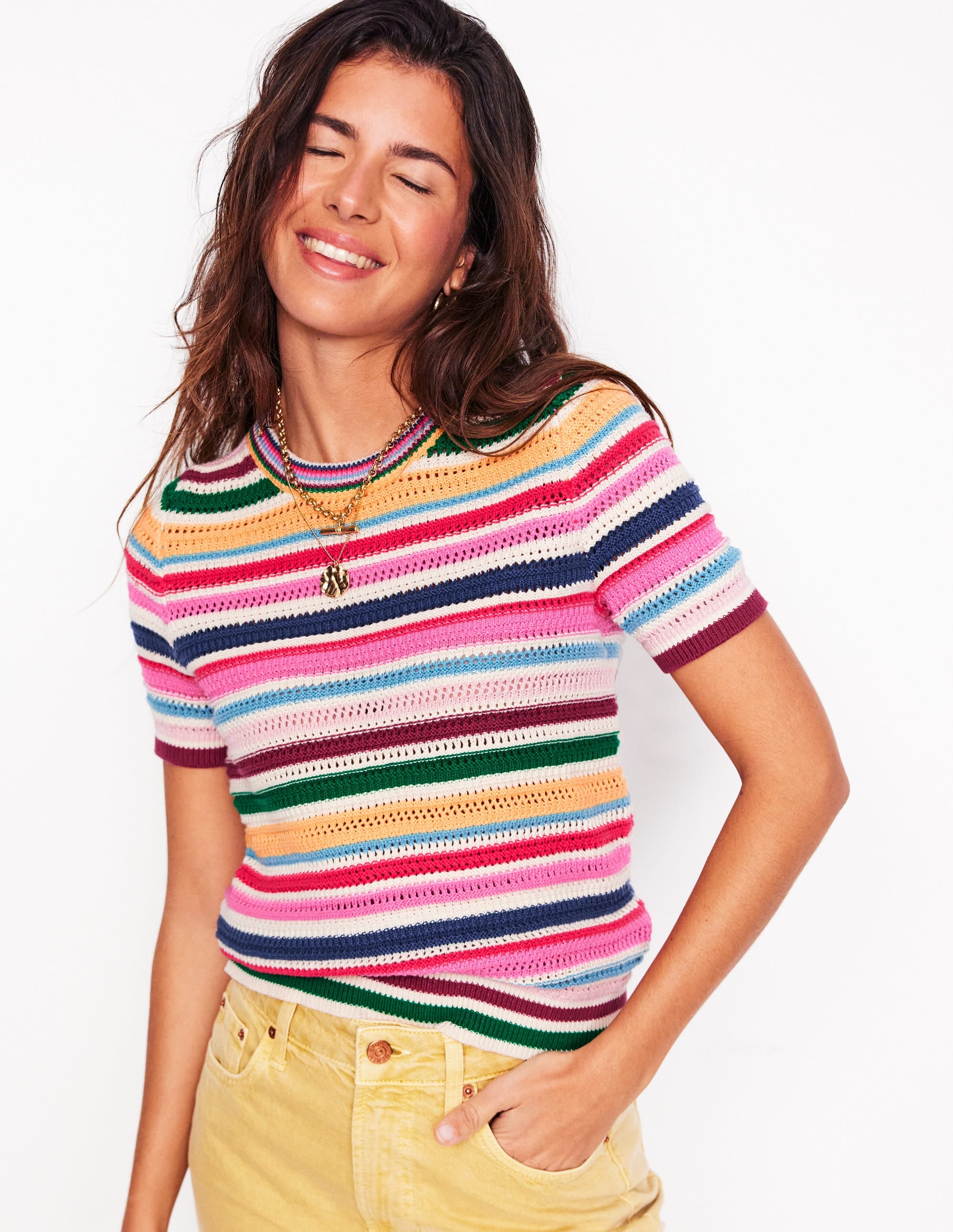 T-shirt en maille texturée-Rose, arc-en-ciel terracotta - Image 1