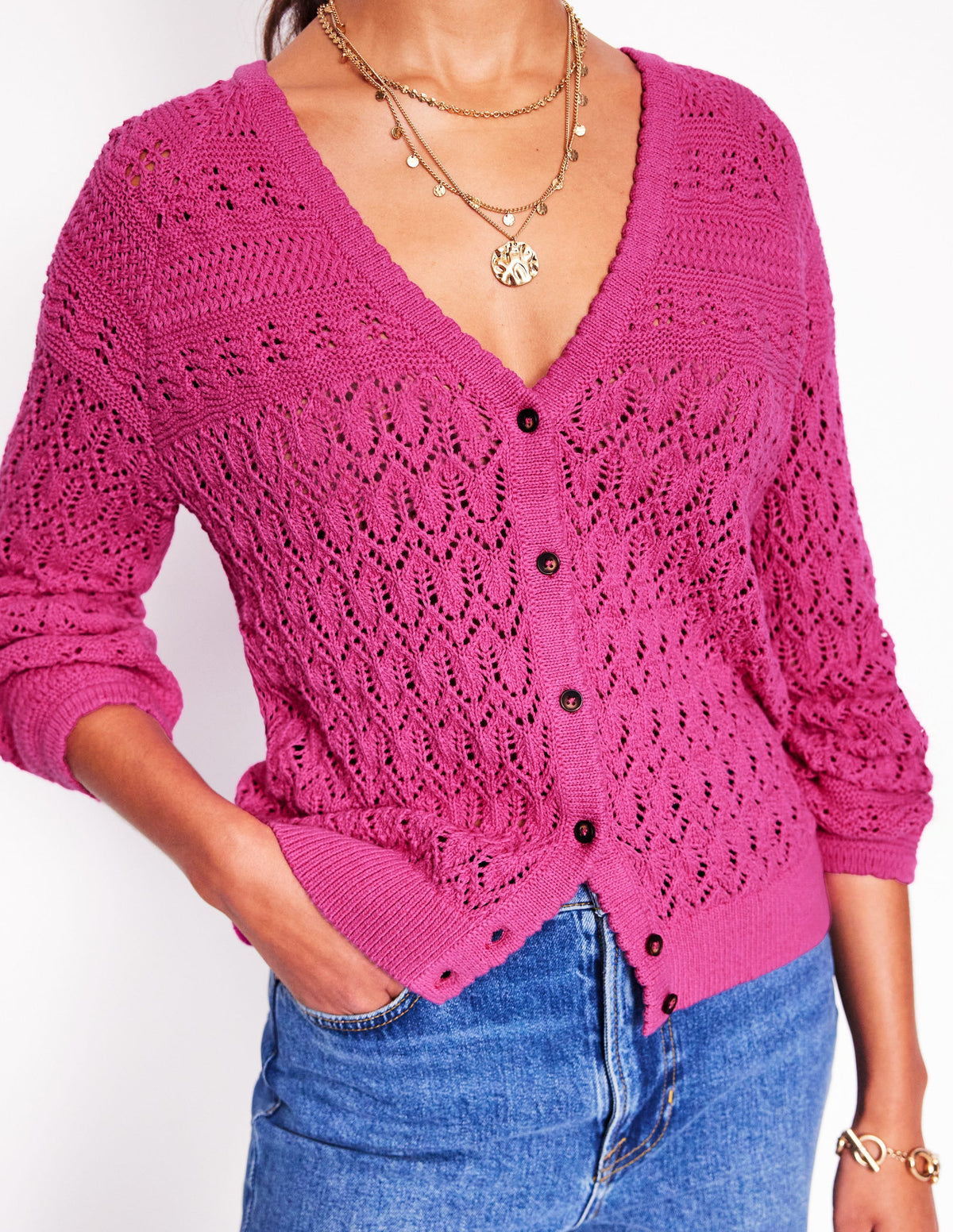 Elodie Strickjacke mit Ziernaht und V-Ausschnitt-Violette Zwetschge-2