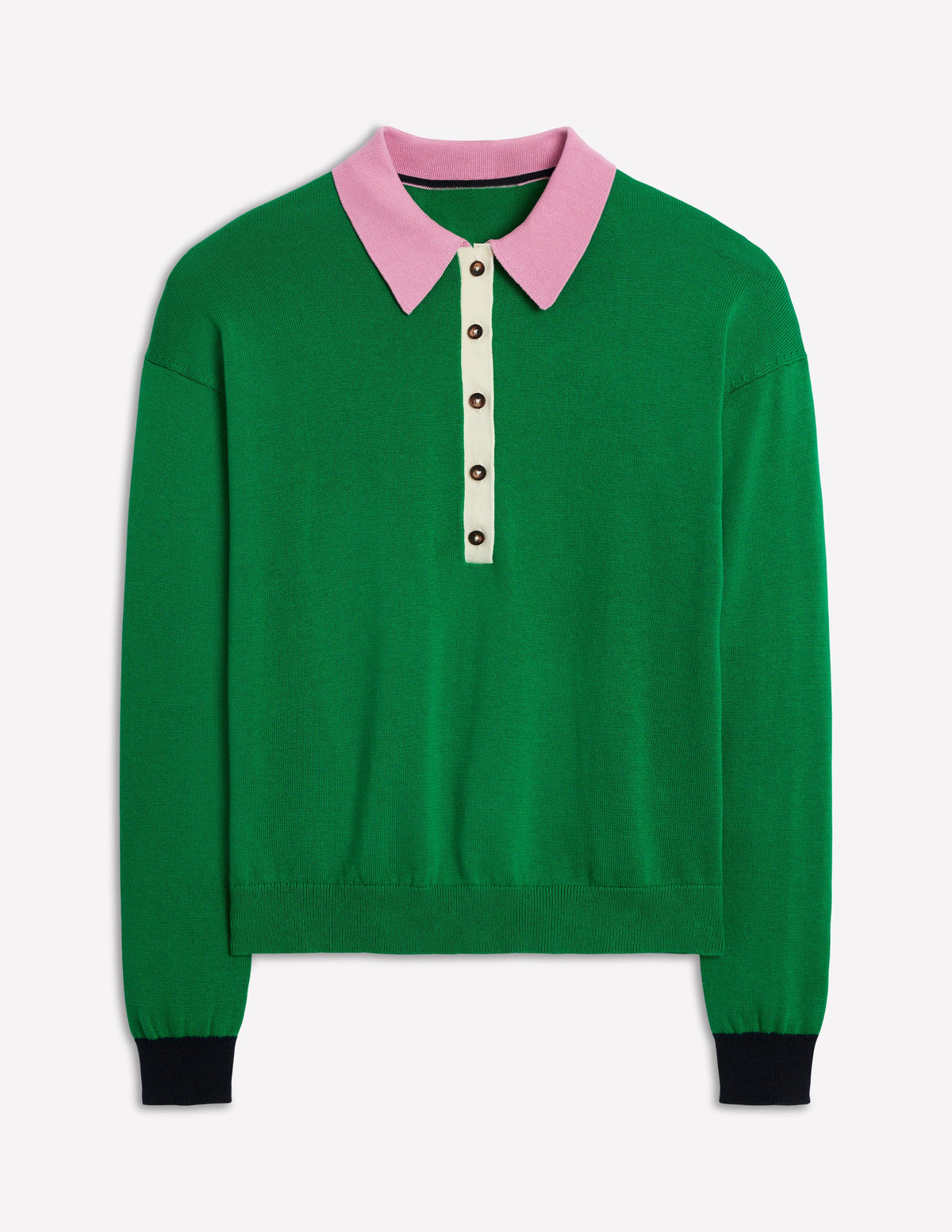 Lara Henley-Pullover aus Baumwolle-Sattes Smaragdgrün Blockfarben - Image 5