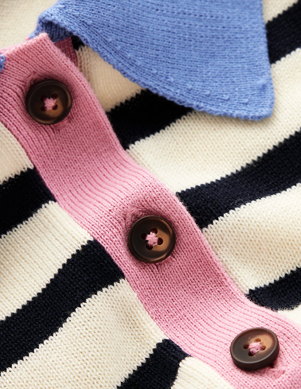 Lara Cotton Henley Jumper-Navy, Warm Ivory Stripe - Image 5