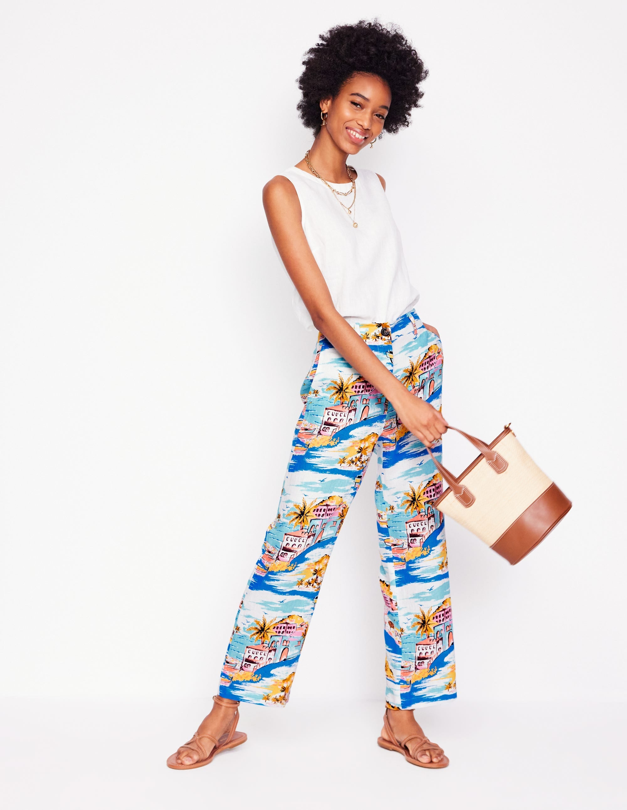 Westbourne Crop Linen Trousers-Multi, Paradise Bay - Image 1