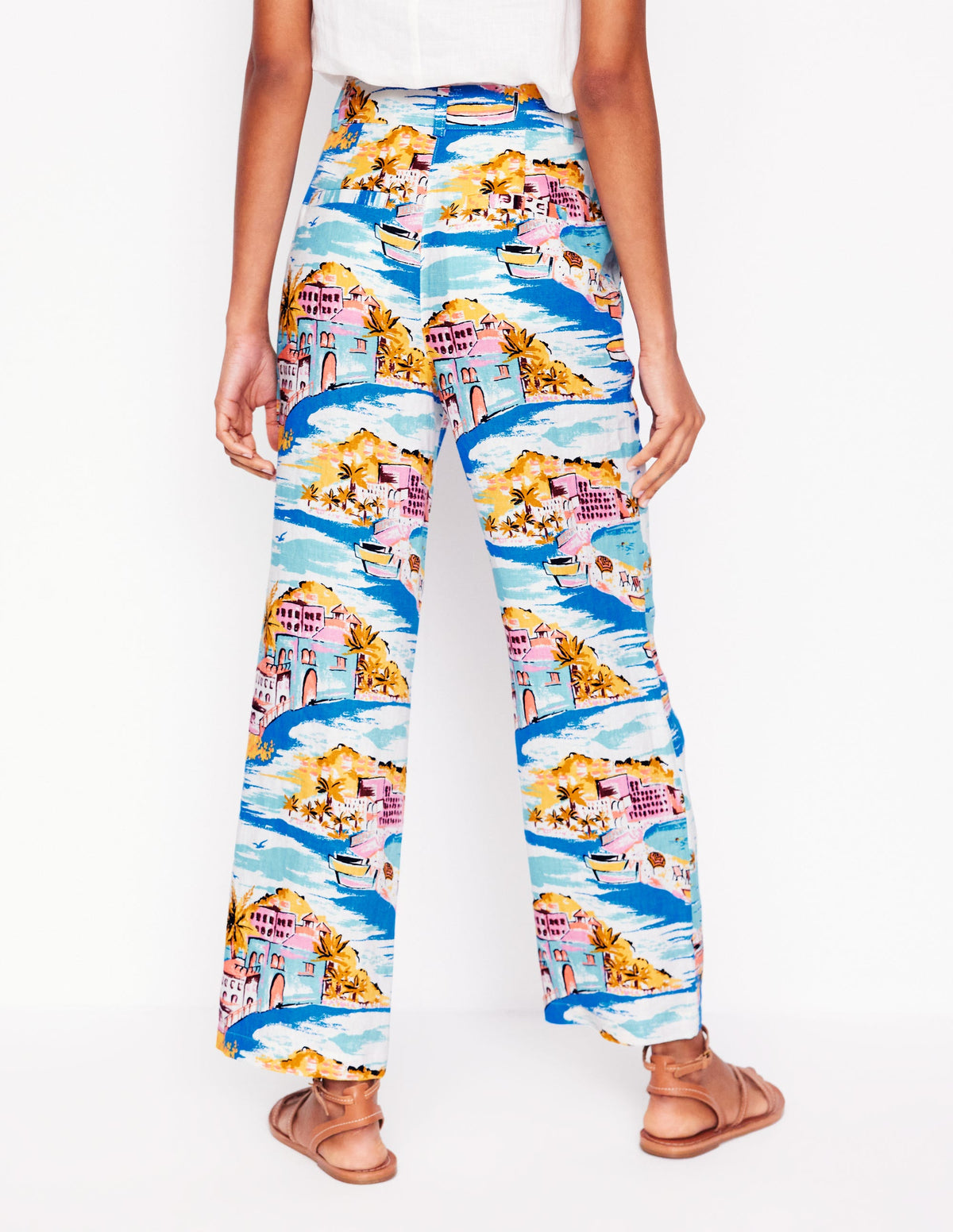 Westbourne Crop Linen Trousers-Multi, Paradise Bay-4