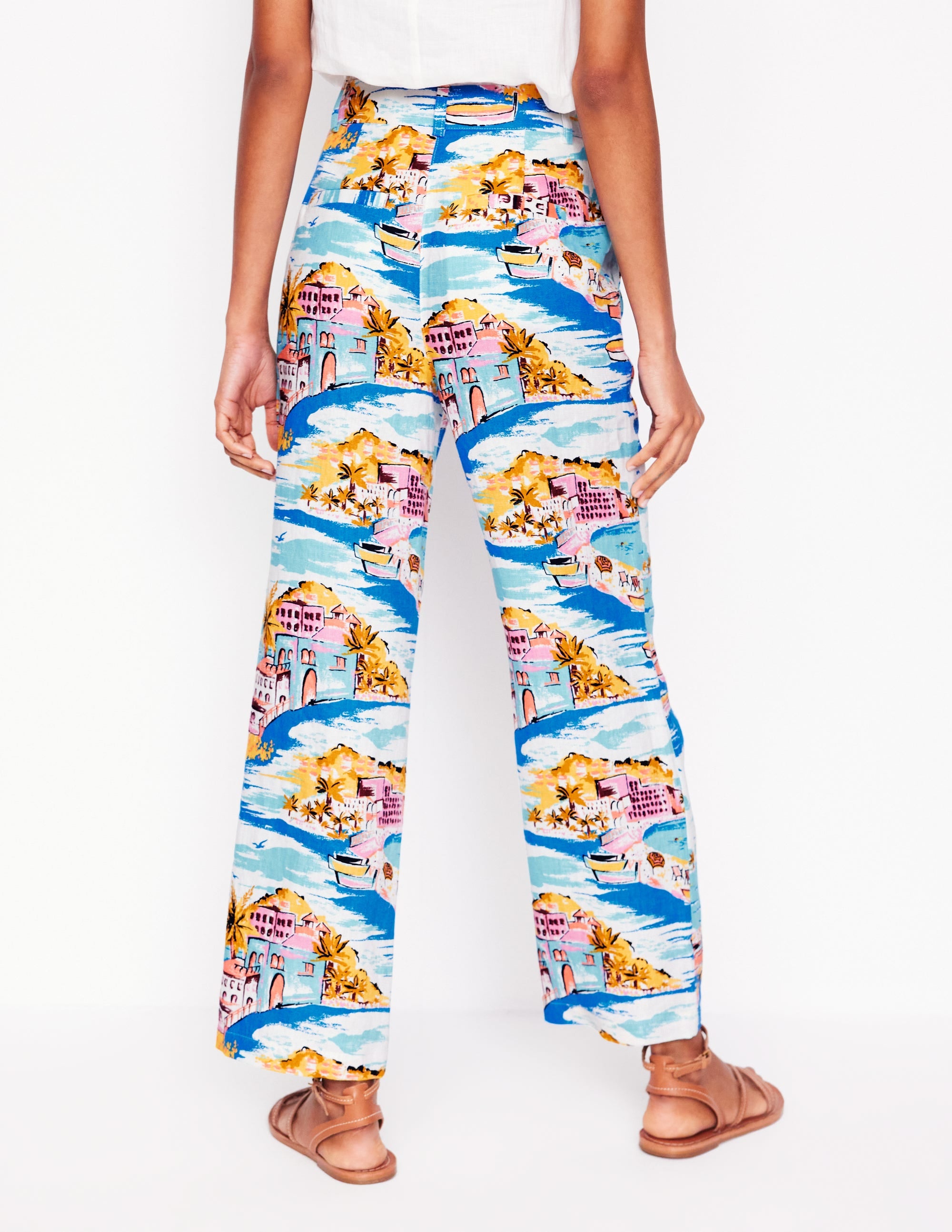 Westbourne Crop Linen Trousers-Multi, Paradise Bay - Image 4