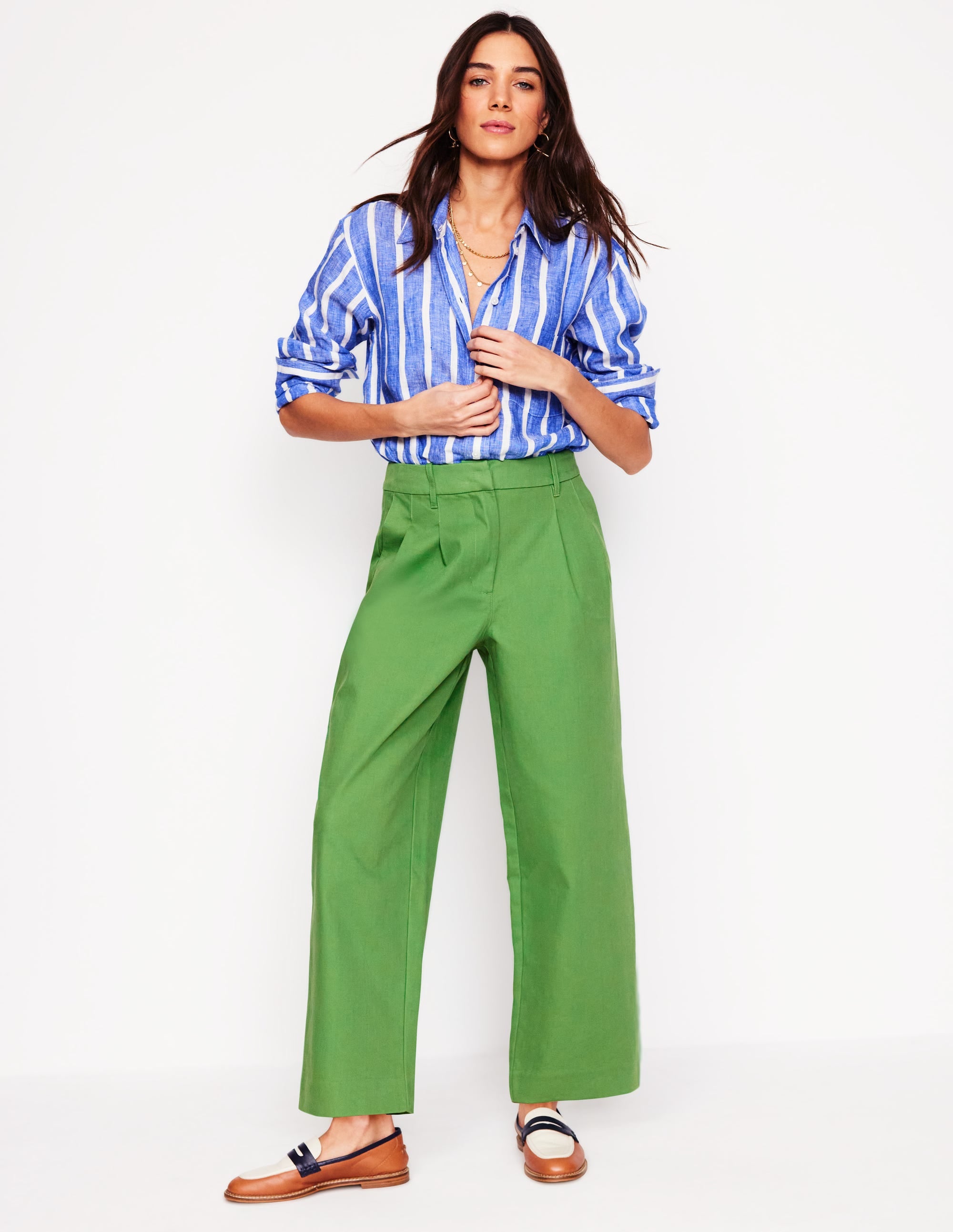 Pantalon Bloomsbury en coton-Vert paradis - Image 1