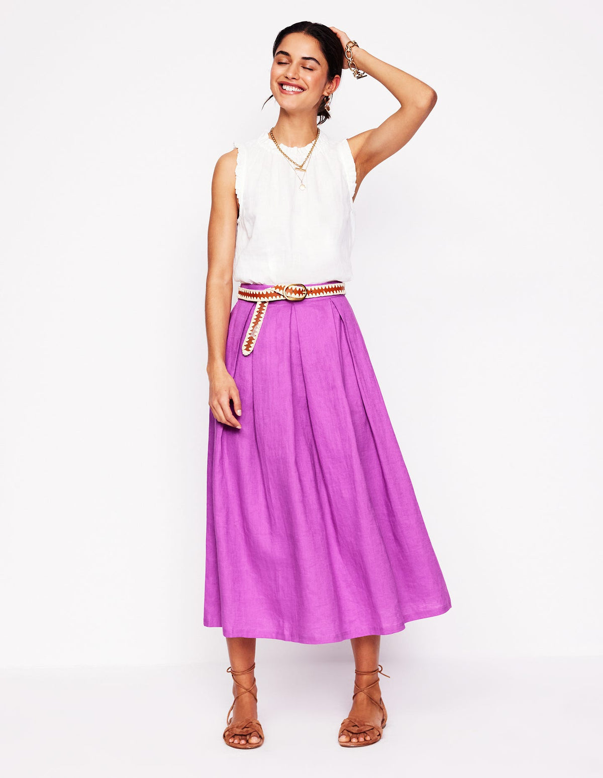 Jupe midi Verity en lin-Violet digital pourpre - Image 1