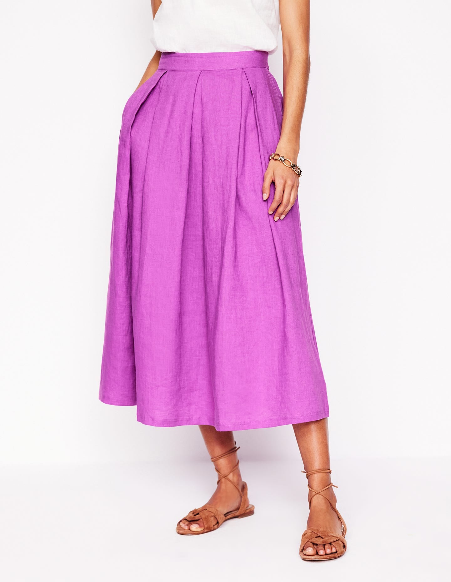 Jupe midi Verity en lin-Violet digital pourpre-3