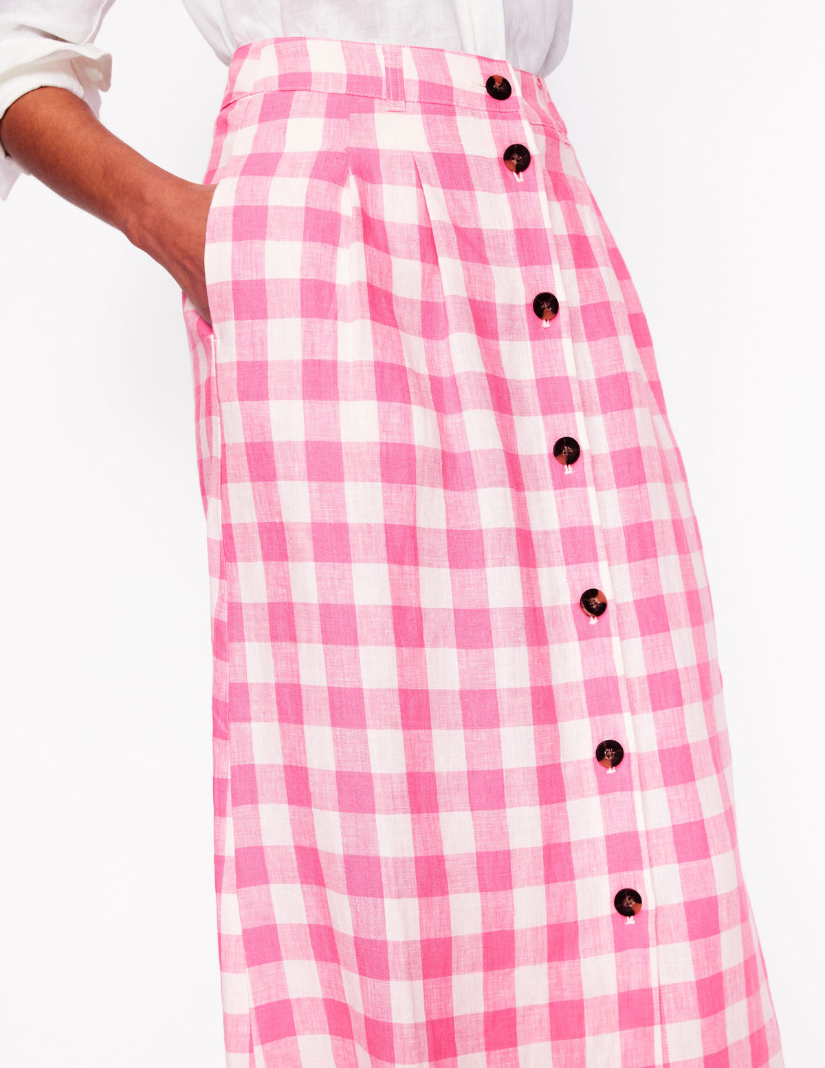 Jupe midi Thomasina en lin-Vichy Rose - Image 3