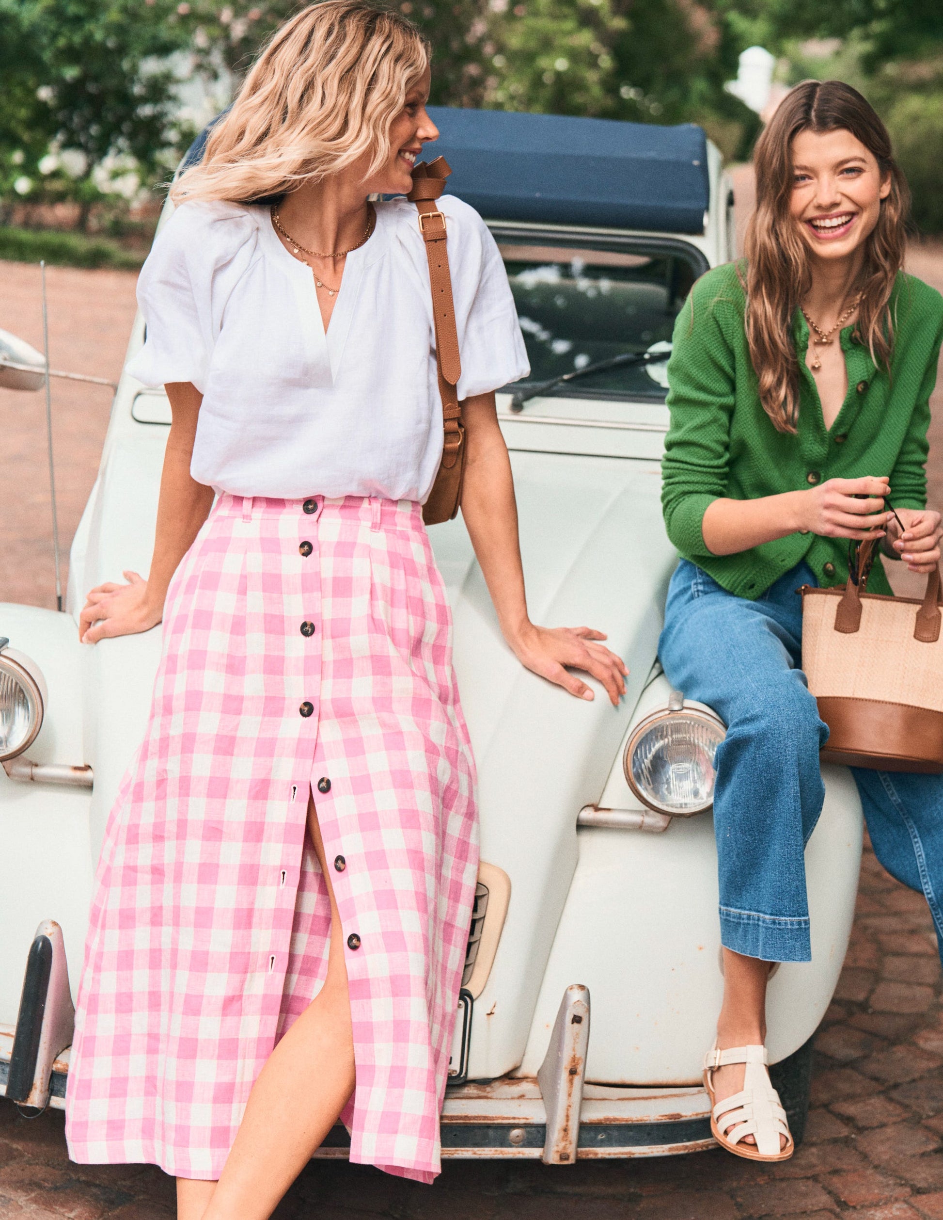 Jupe midi Thomasina en lin-Vichy Rose-2