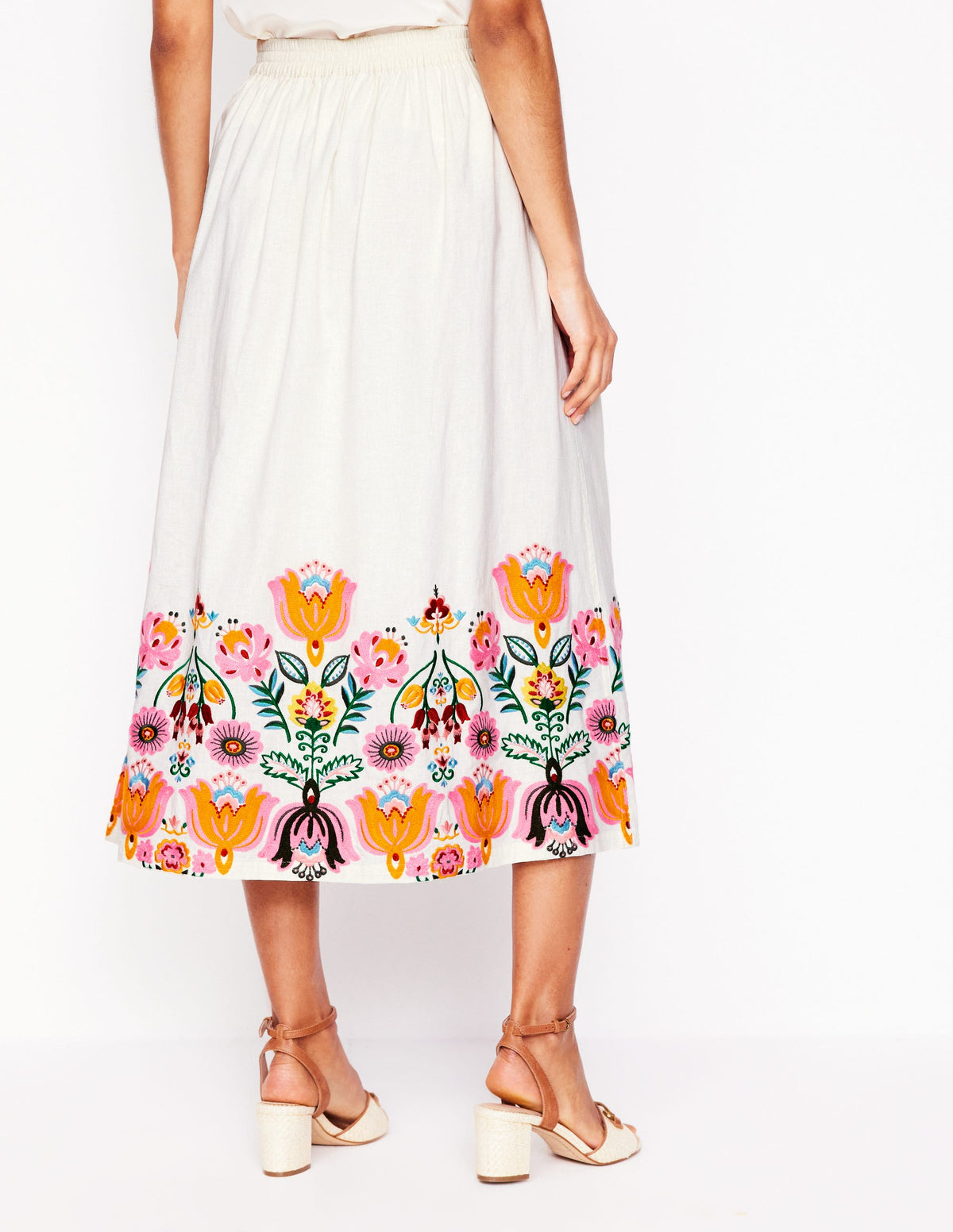 Verity Leinenrock mit Stickerei-Ivory and Navy Spot - Image 3