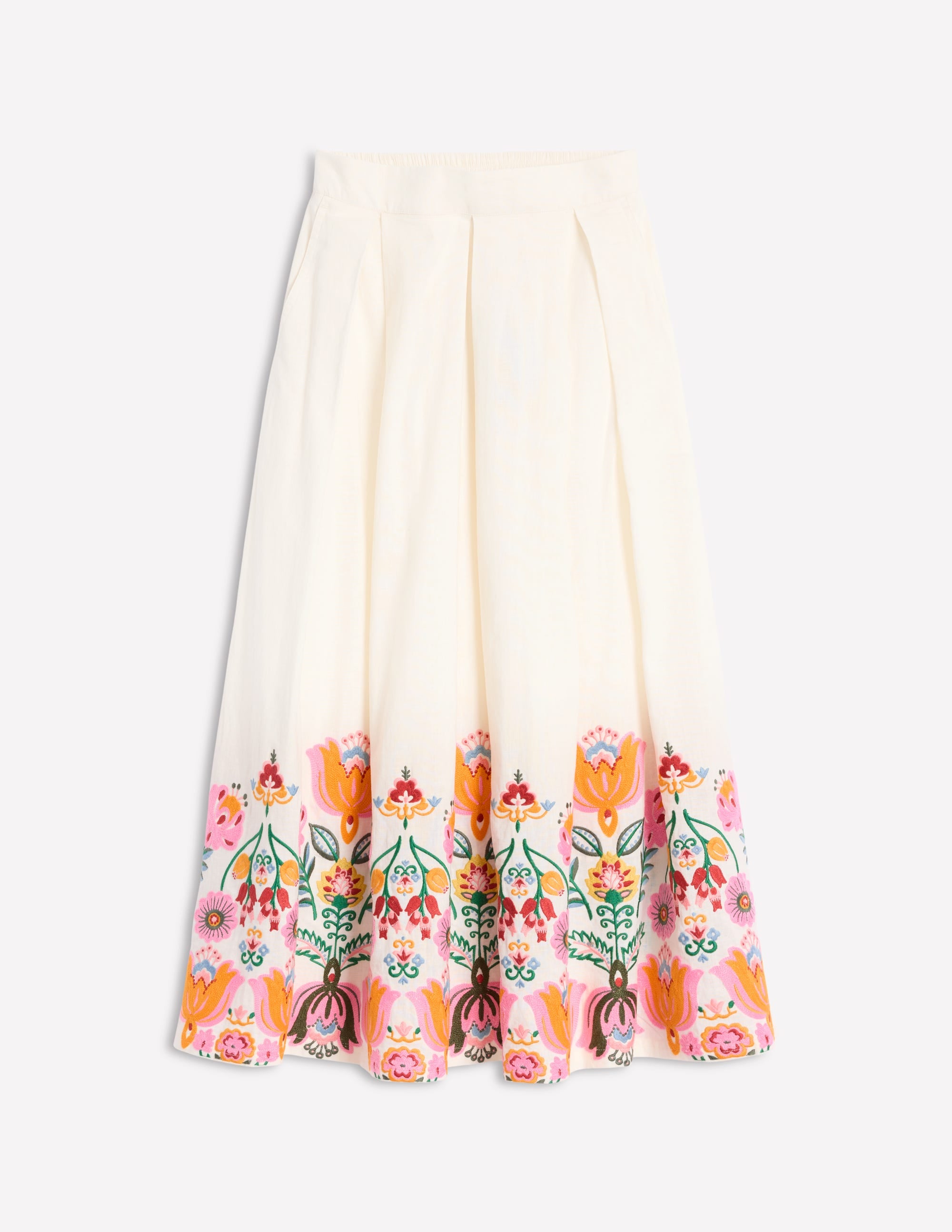 Verity Leinenrock mit Stickerei-Ivory and Navy Spot - Image 7