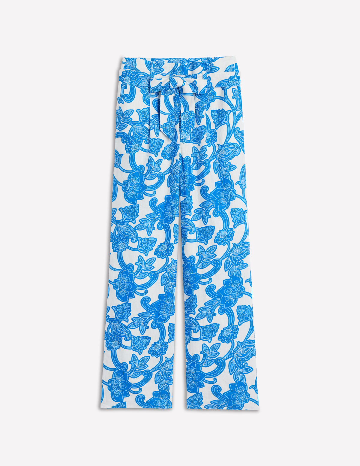 Pantalon en lin avec ceinture-Bleu céruléen, motif Paisley Whirl-6