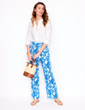 Pantalon en lin avec ceinture-Bleu céruléen, motif Paisley Whirl