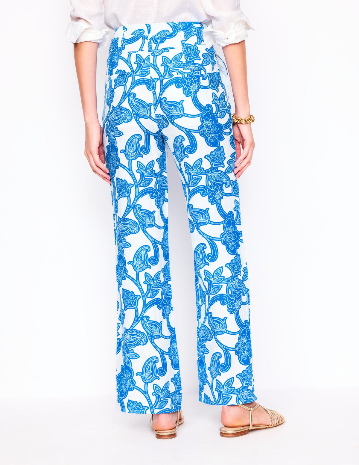 Pantalon en lin avec ceinture-Bleu céruléen, motif Paisley Whirl-4