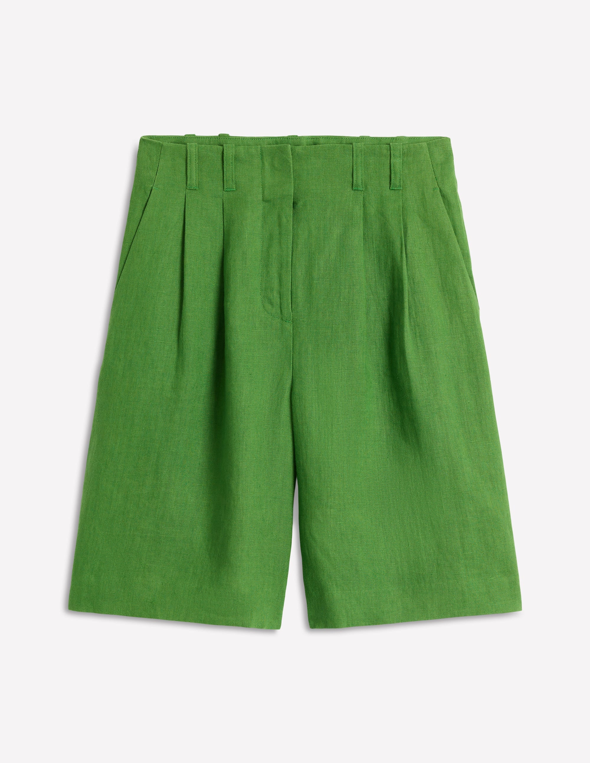 Short large plissé en lin-VERT - Image 7